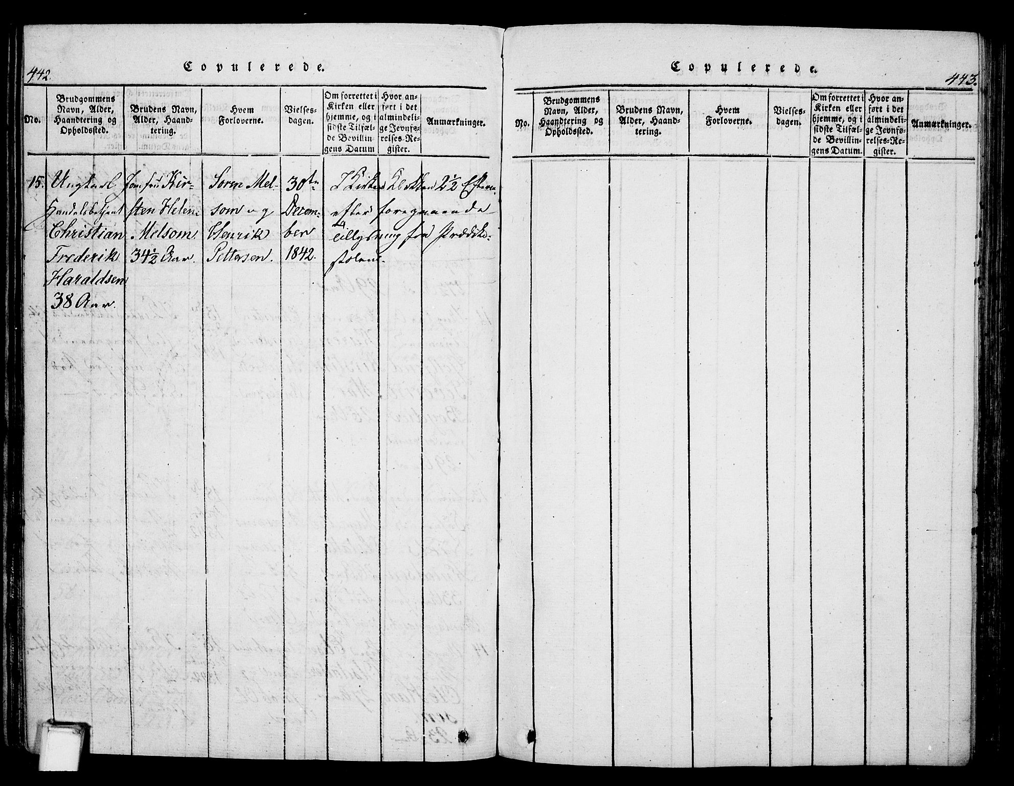 Skien kirkebøker, SAKO/A-302/G/Ga/L0002: Parish register (copy) no. 2, 1814-1842, p. 442-443