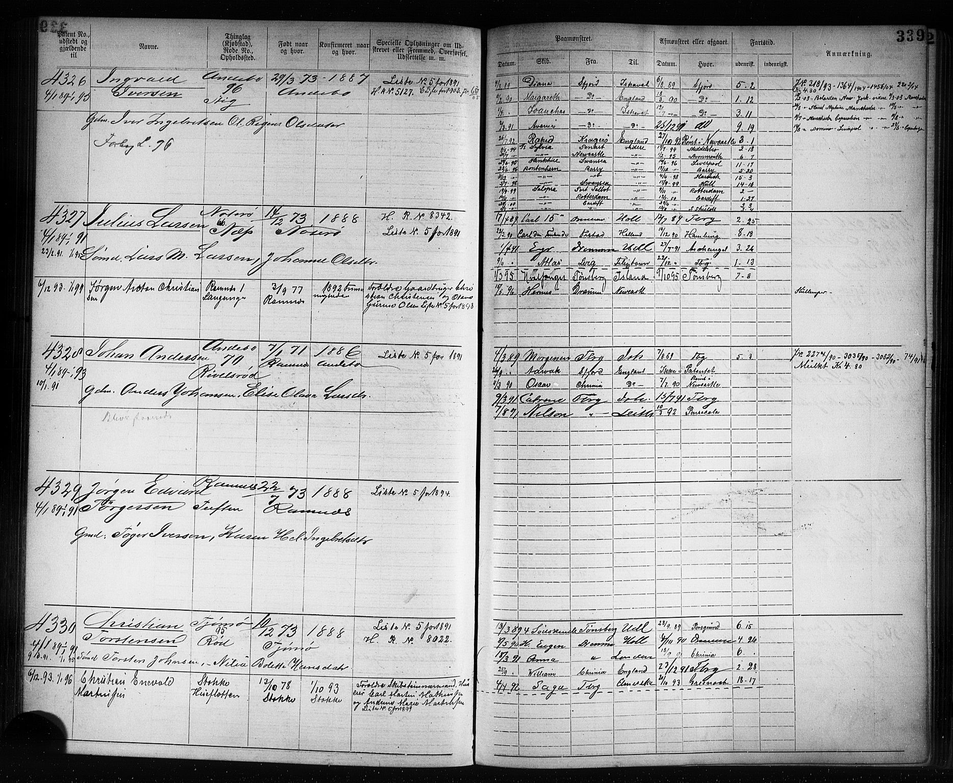 Tønsberg innrulleringskontor, AV/SAKO-A-786/F/Fb/L0007: Annotasjonsrulle Patent nr. 2636-5150, 1881-1892, p. 340