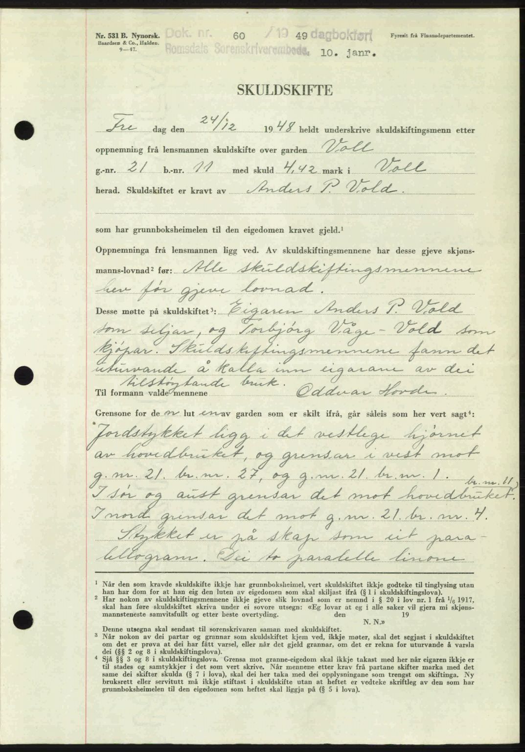 Romsdal sorenskriveri, AV/SAT-A-4149/1/2/2C: Mortgage book no. A28, 1948-1949, Diary no: : 60/1949