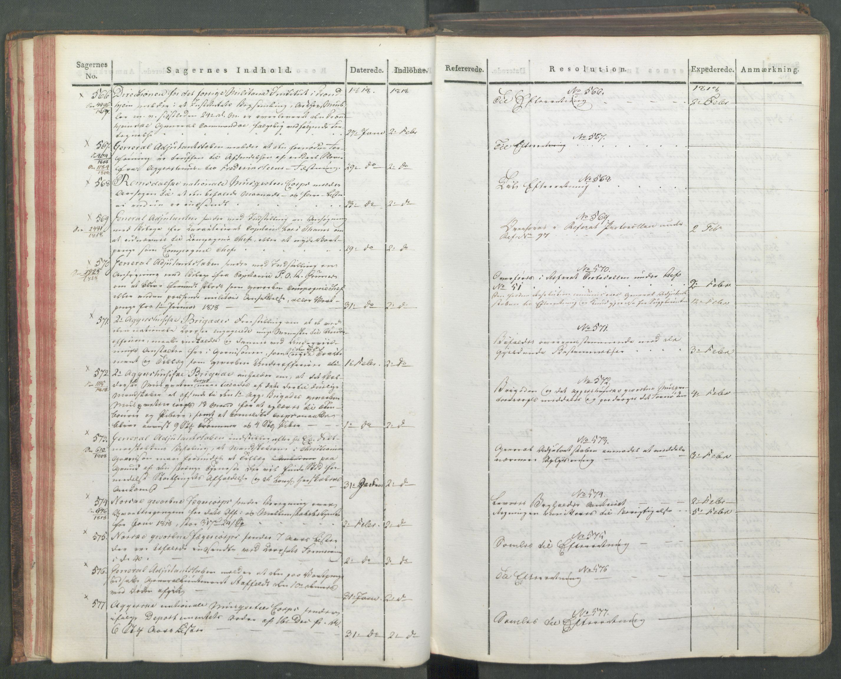 Armédepartementet, AV/RA-RAFA-3493/C/Ca/L0015: 6. Departements Journal, 1818