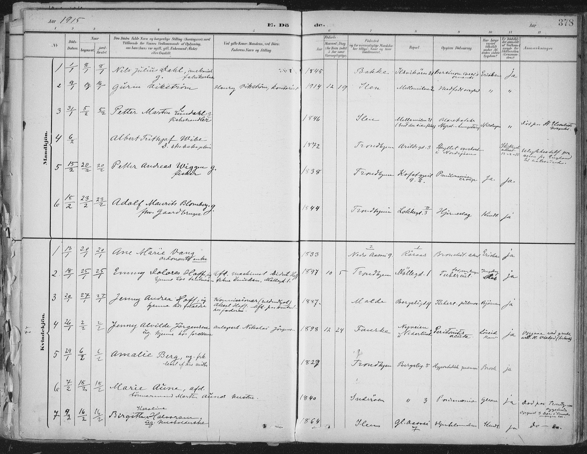 Ministerialprotokoller, klokkerbøker og fødselsregistre - Sør-Trøndelag, AV/SAT-A-1456/603/L0167: Parish register (official) no. 603A06, 1896-1932, p. 378