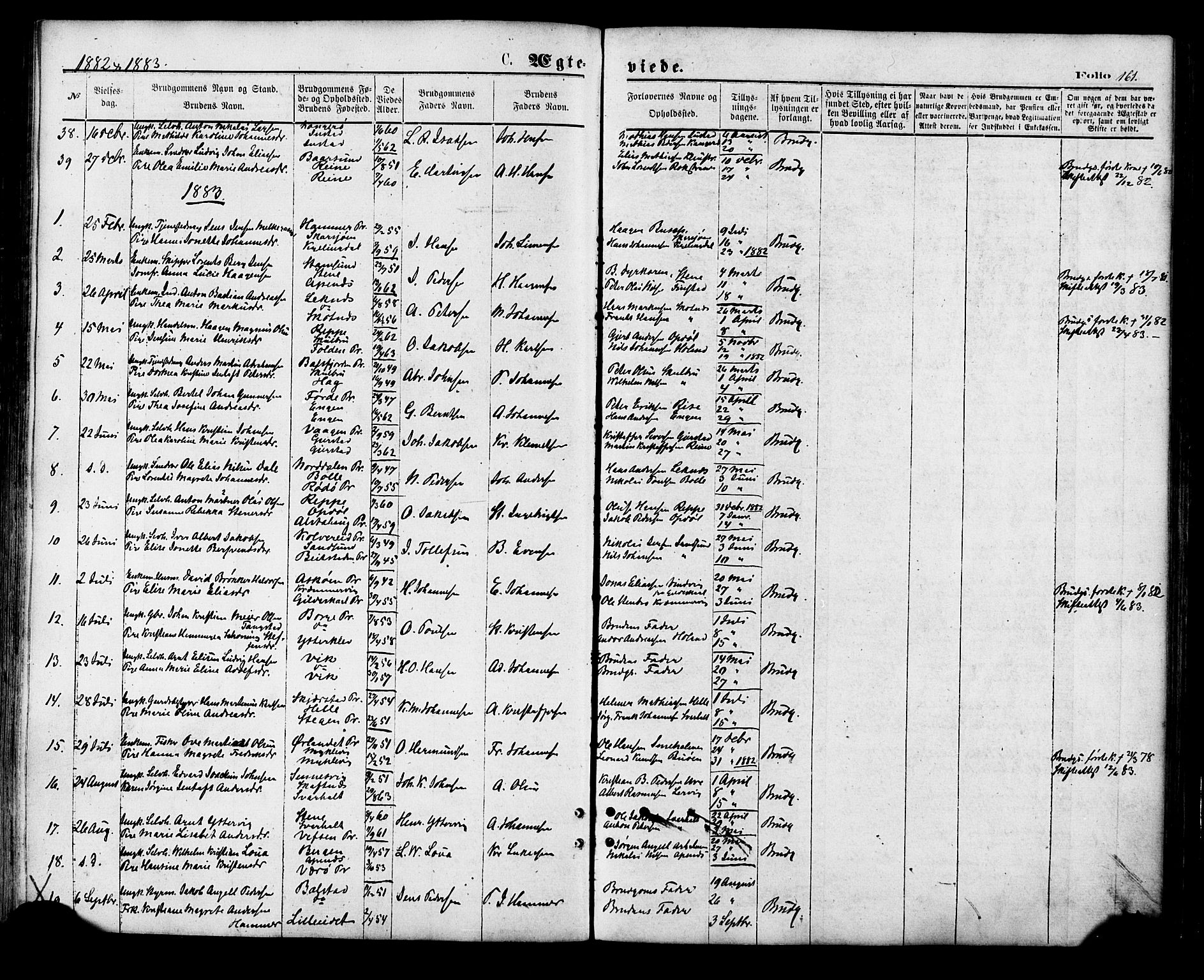 Ministerialprotokoller, klokkerbøker og fødselsregistre - Nordland, AV/SAT-A-1459/881/L1166: Parish register (copy) no. 881C03, 1876-1885, p. 161