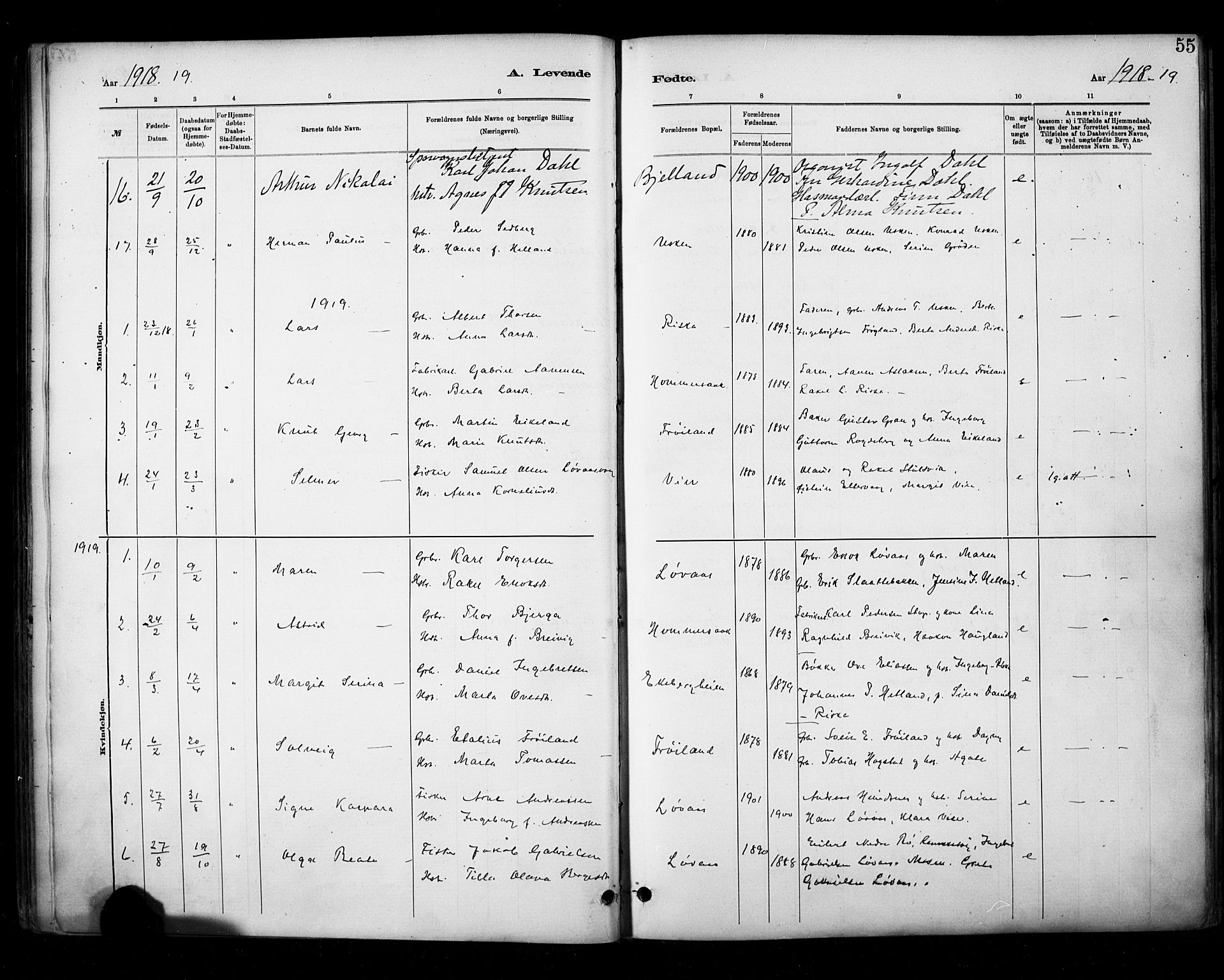 Hetland sokneprestkontor, SAST/A-101826/30/30BA/L0010: Parish register (official) no. A 10, 1882-1925, p. 55