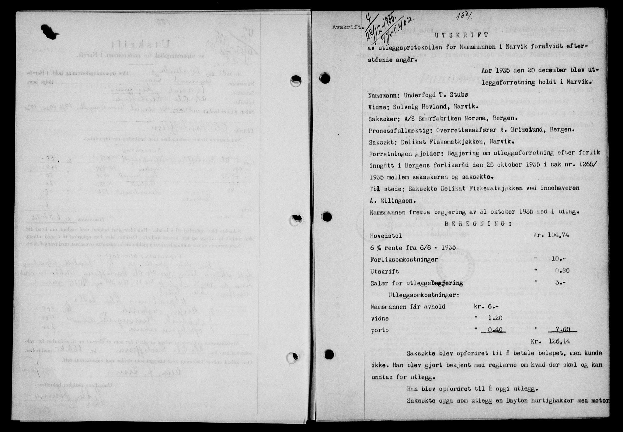 Narvik sorenskriveri, SAT/A-0002/1/2/2C/2Ca/L0011: Mortgage book no. 14, 1935-1937, Deed date: 23.12.1935