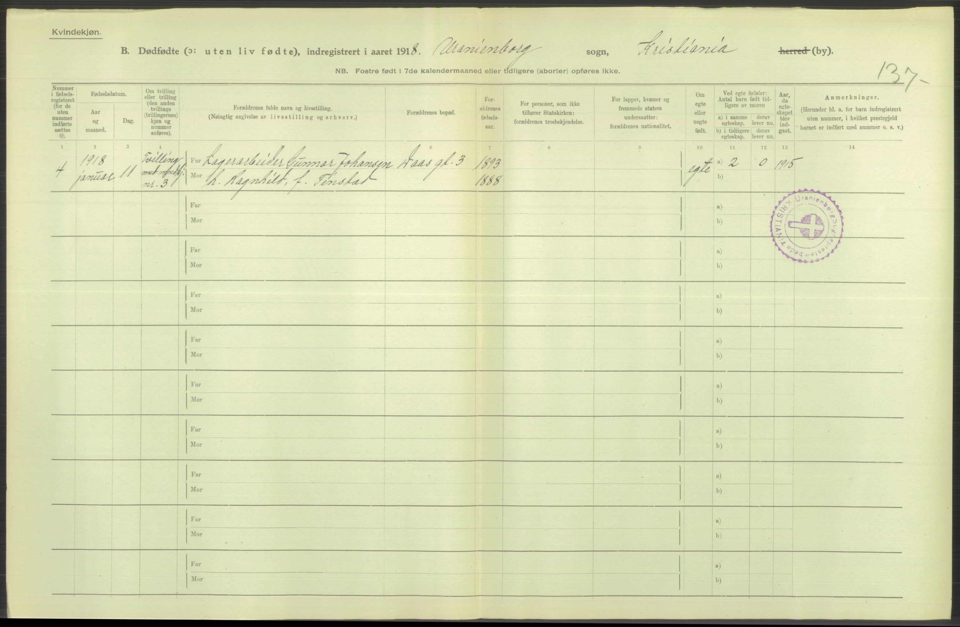 Statistisk sentralbyrå, Sosiodemografiske emner, Befolkning, RA/S-2228/D/Df/Dfb/Dfbh/L0011: Kristiania: Døde, dødfødte, 1918, p. 684