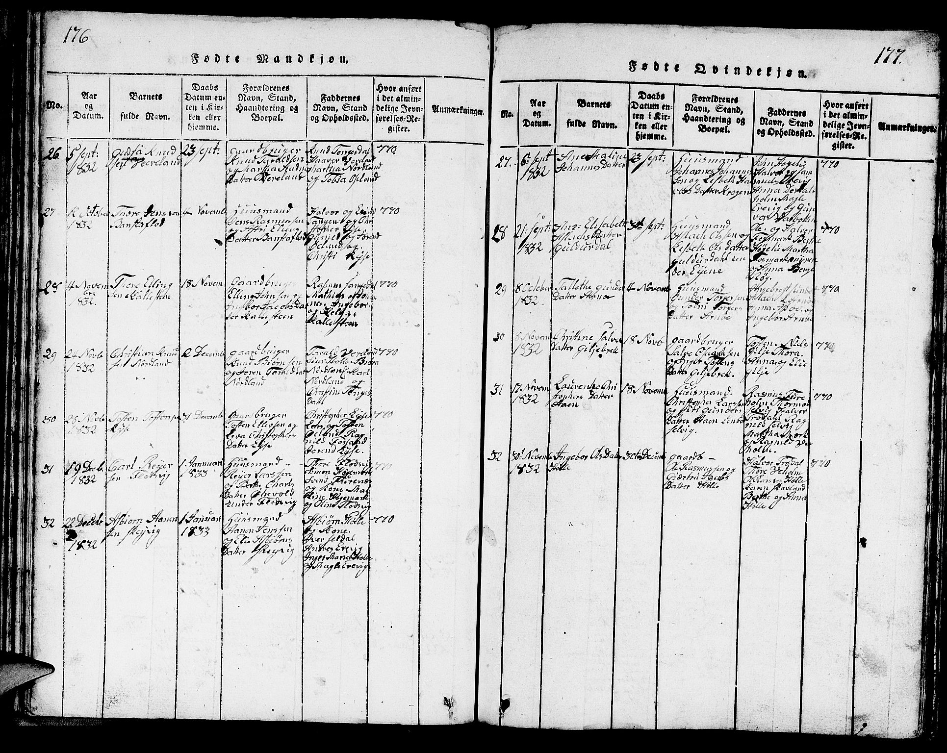 Strand sokneprestkontor, AV/SAST-A-101828/H/Ha/Hab/L0002: Parish register (copy) no. B 2, 1816-1854, p. 176-177