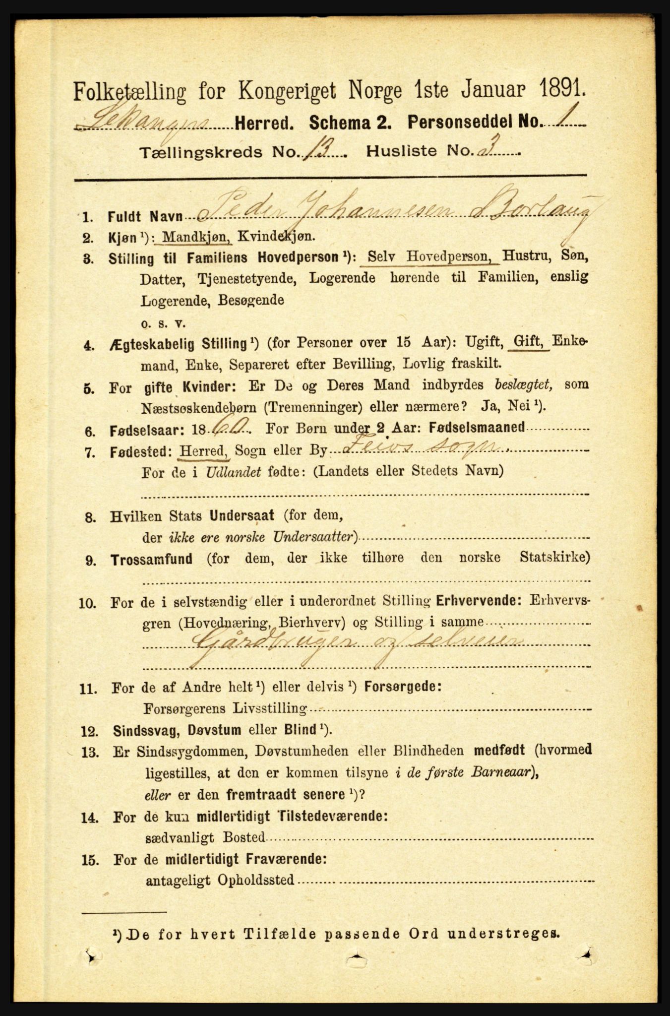 RA, 1891 census for 1419 Leikanger, 1891, p. 2469