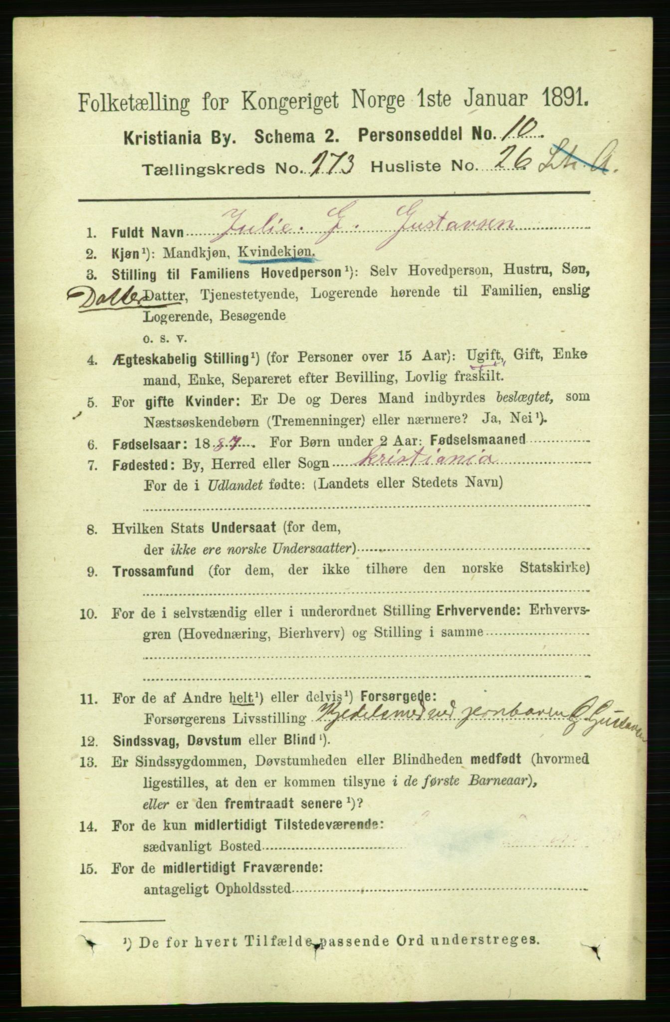 RA, 1891 census for 0301 Kristiania, 1891, p. 166276