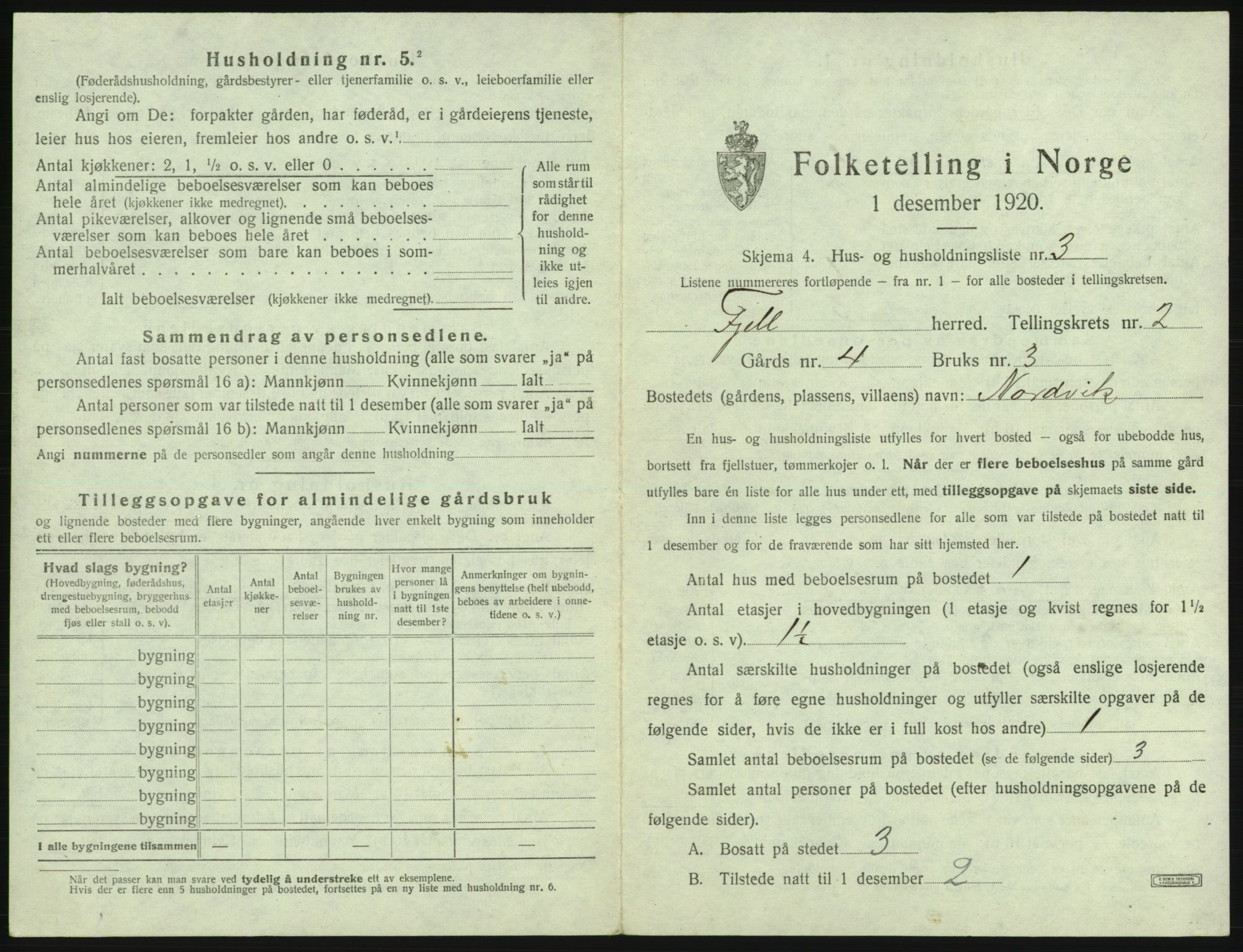 SAB, 1920 census for Fjell, 1920, p. 166