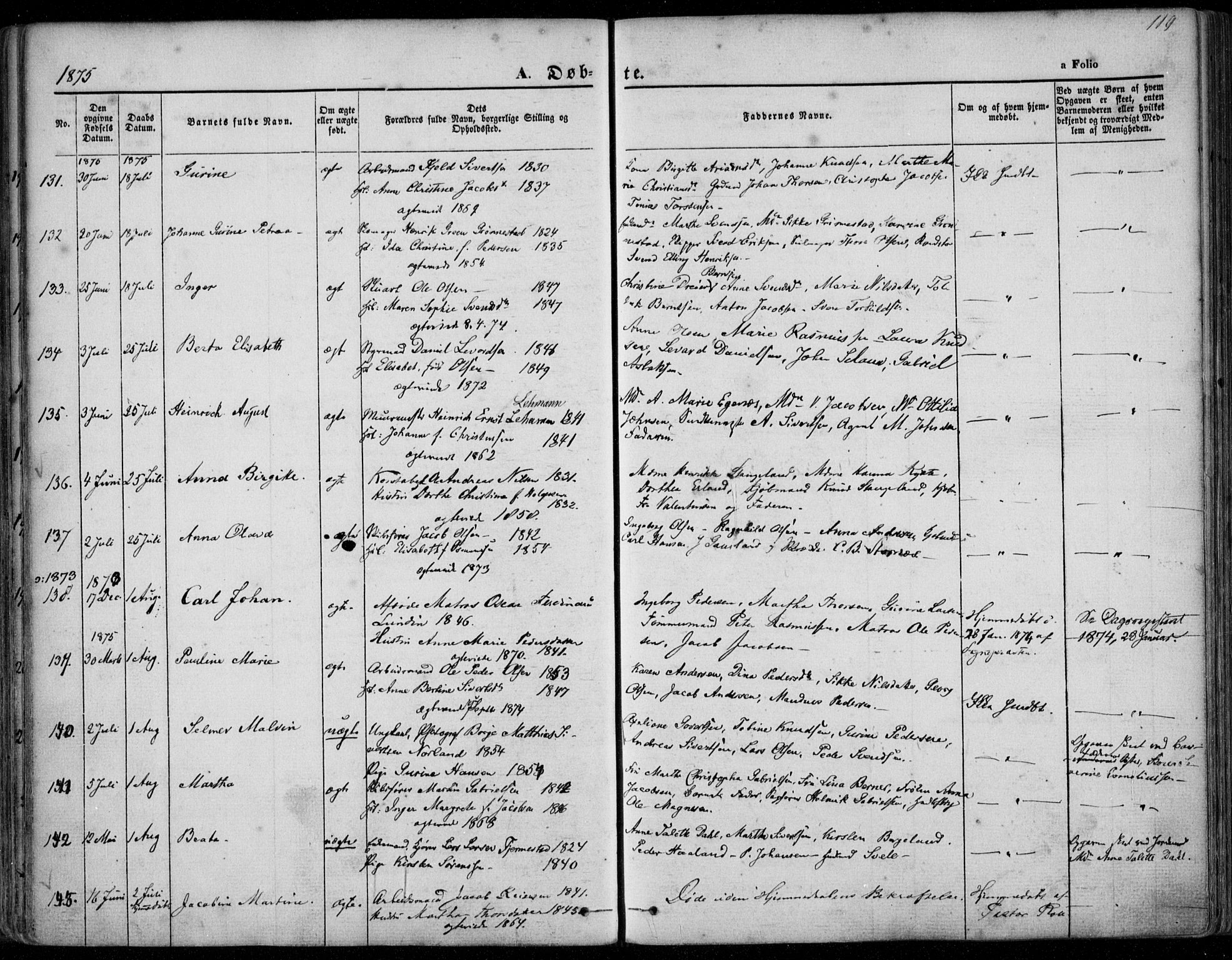 Domkirken sokneprestkontor, AV/SAST-A-101812/001/30/30BA/L0022: Parish register (official) no. A 21, 1868-1877, p. 119