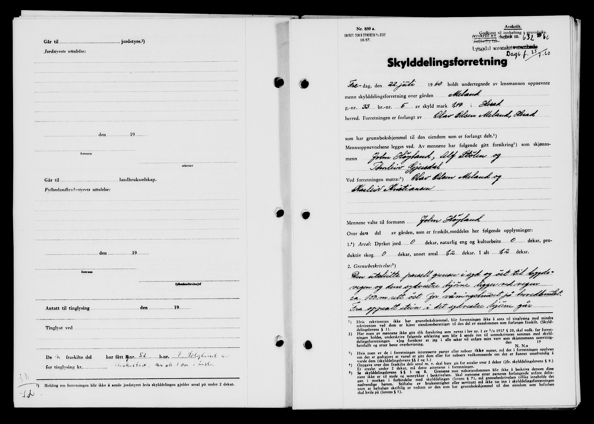 Lyngdal sorenskriveri, AV/SAK-1221-0004/G/Gb/L0680: Mortgage book no. A XXVI, 1960-1960, Diary no: : 632/1960