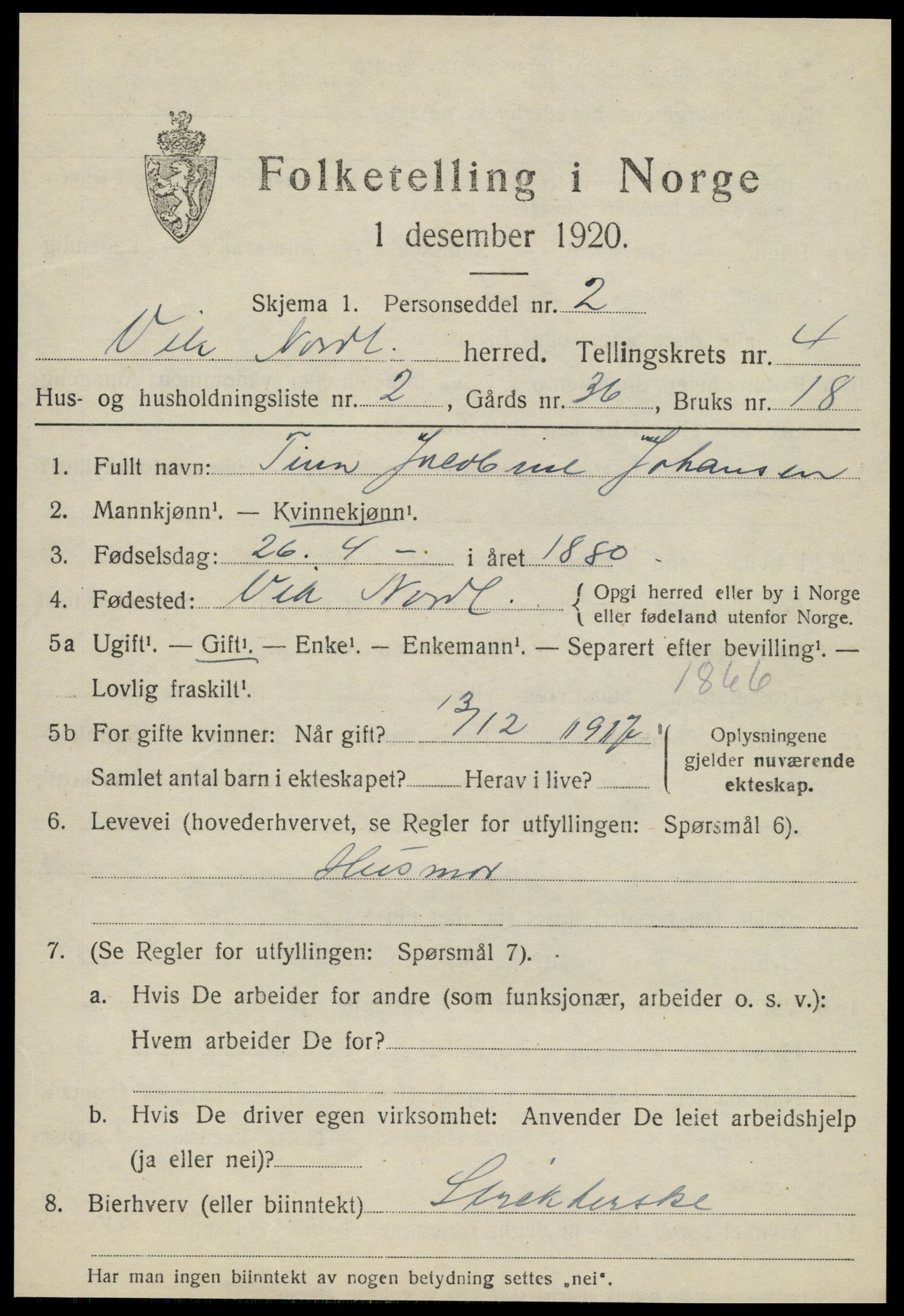 SAT, 1920 census for Vik, 1920, p. 2371