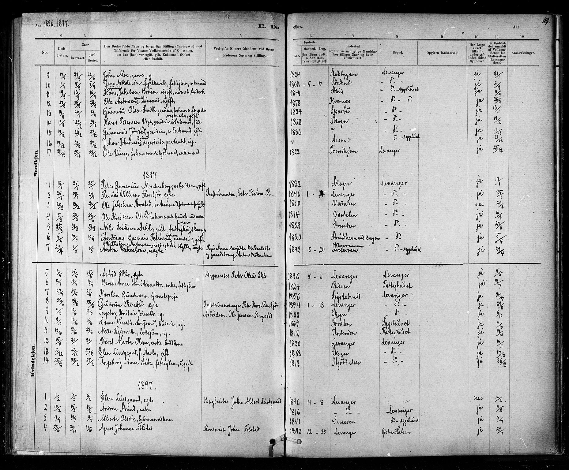 Ministerialprotokoller, klokkerbøker og fødselsregistre - Nord-Trøndelag, SAT/A-1458/720/L0192: Parish register (copy) no. 720C01, 1880-1917, p. 119