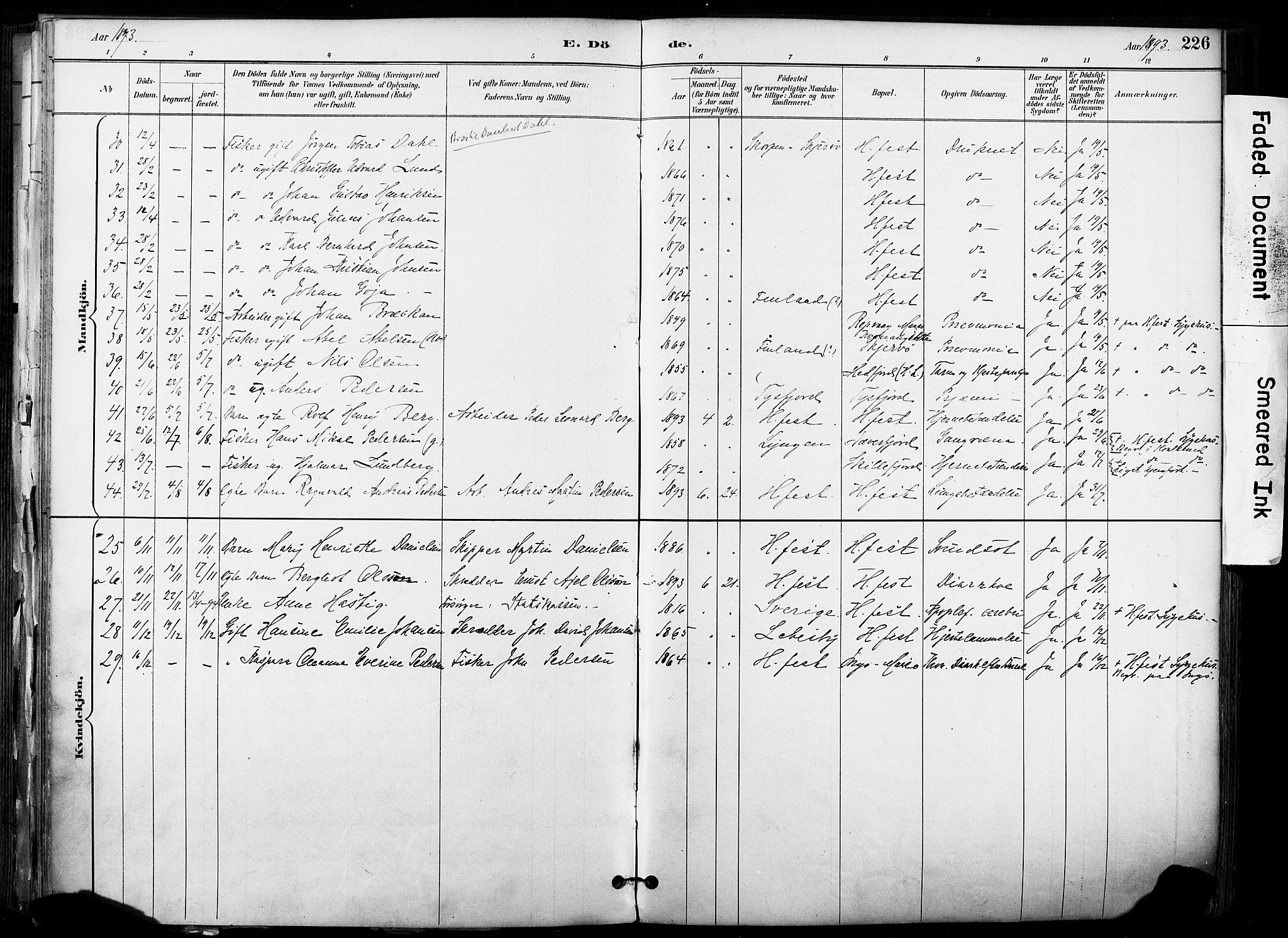 Hammerfest sokneprestkontor, AV/SATØ-S-1347/H/Ha/L0009.kirke: Parish register (official) no. 9, 1889-1897, p. 226