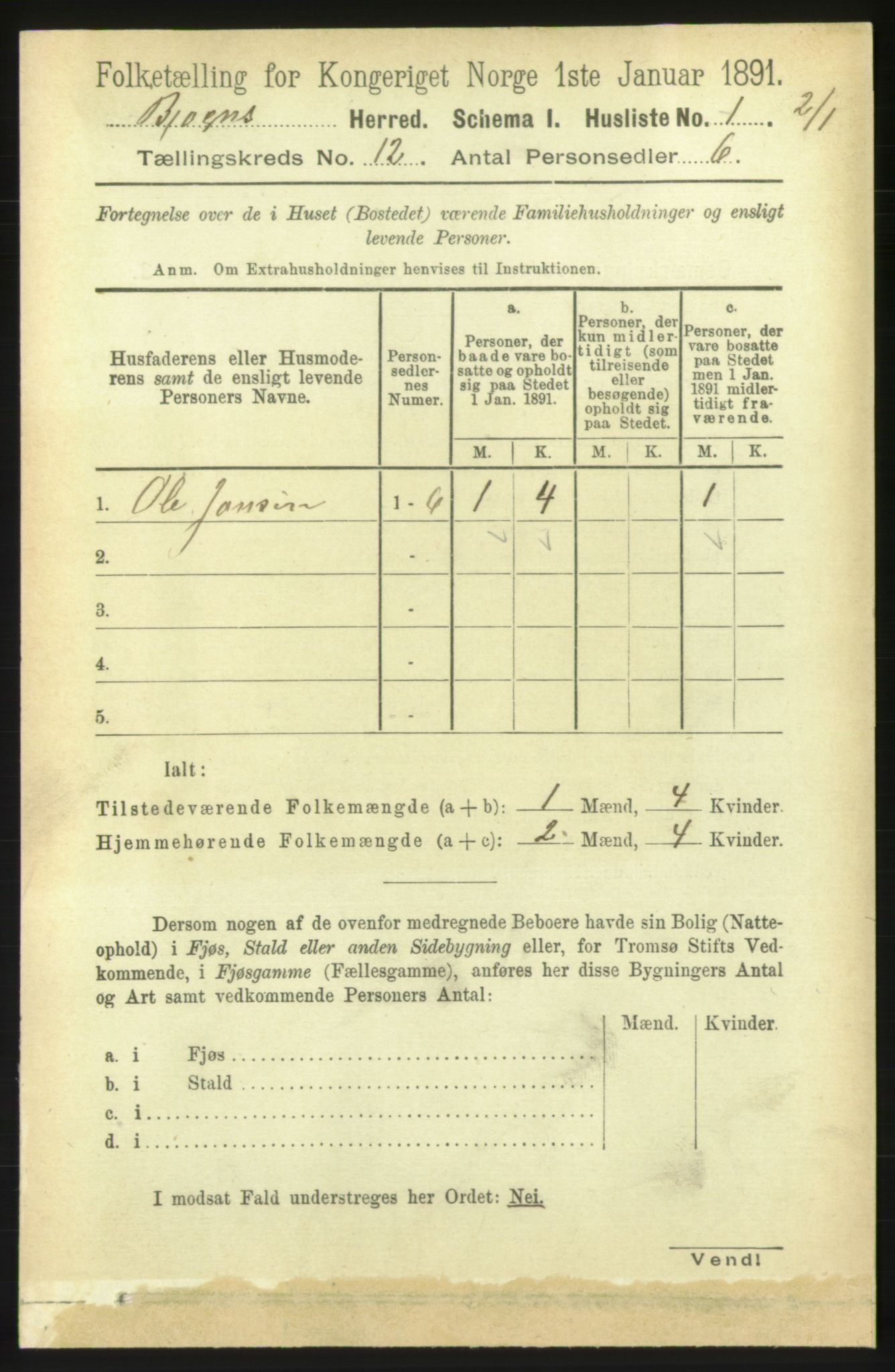 RA, 1891 census for 1627 Bjugn, 1891, p. 3443