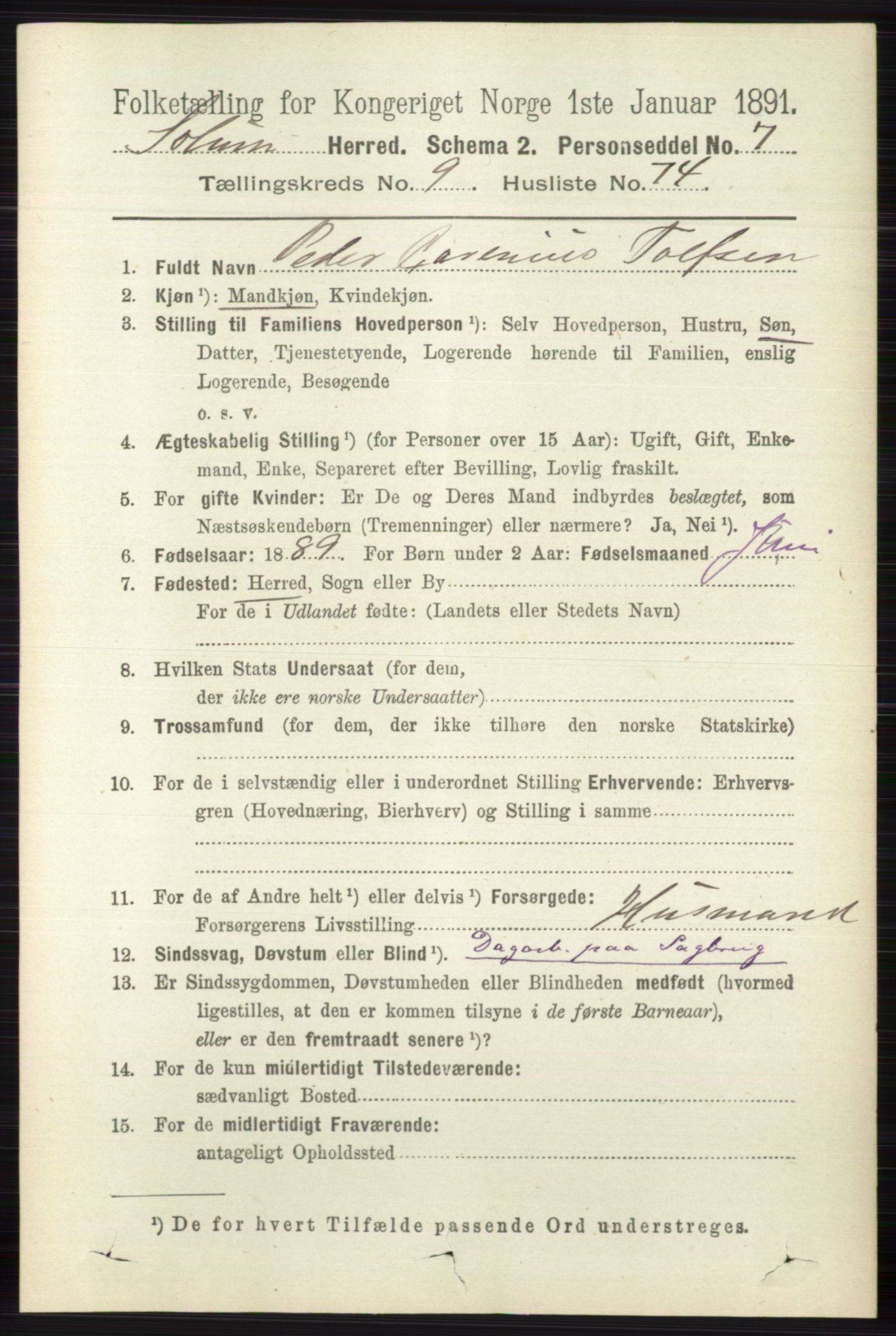 RA, 1891 census for 0818 Solum, 1891, p. 2473