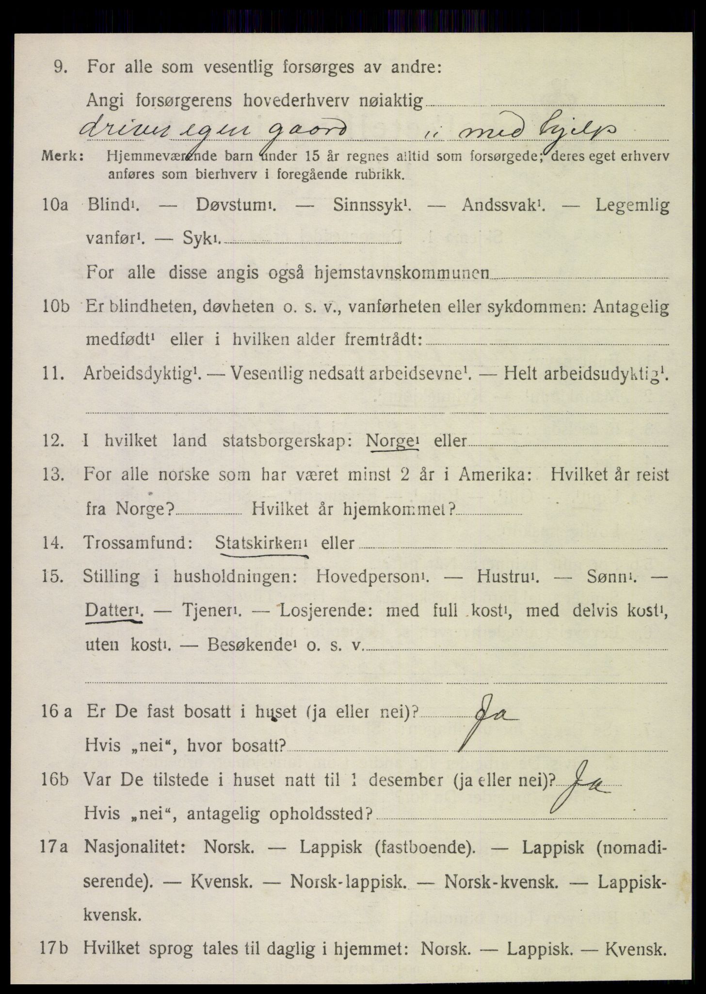 SAT, 1920 census for Nesna, 1920, p. 2074