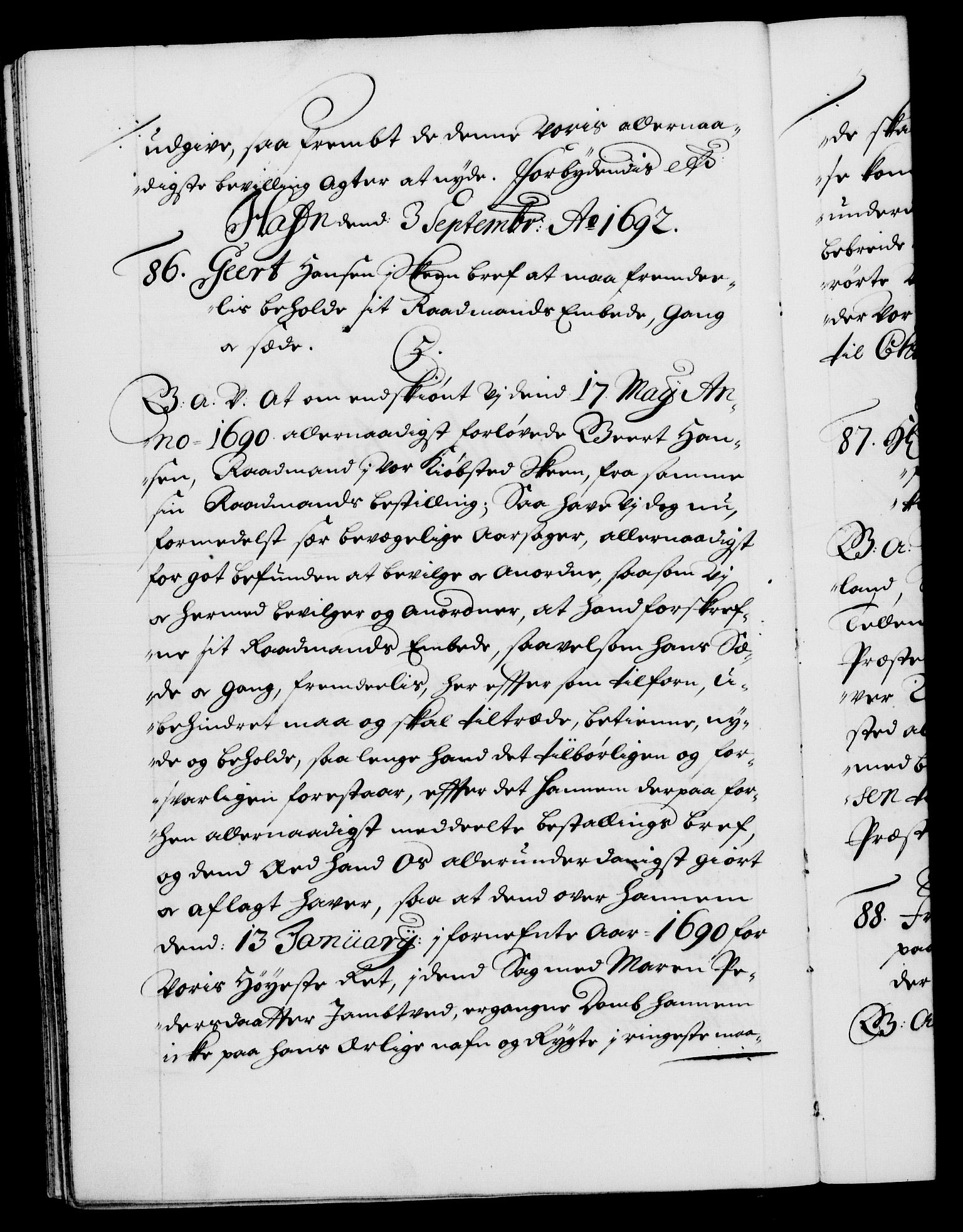 Danske Kanselli 1572-1799, RA/EA-3023/F/Fc/Fca/Fcaa/L0016: Norske registre (mikrofilm), 1692-1697, p. 43b