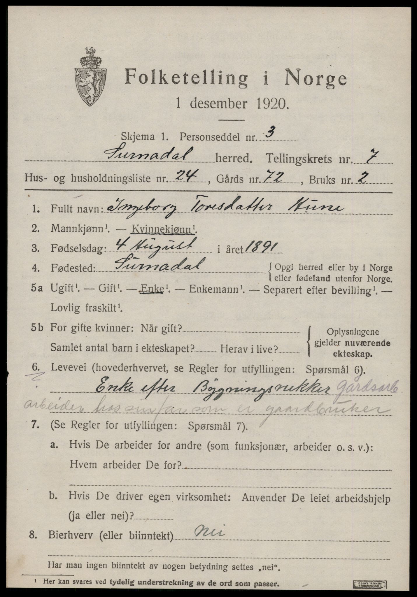 SAT, 1920 census for Surnadal, 1920, p. 5229