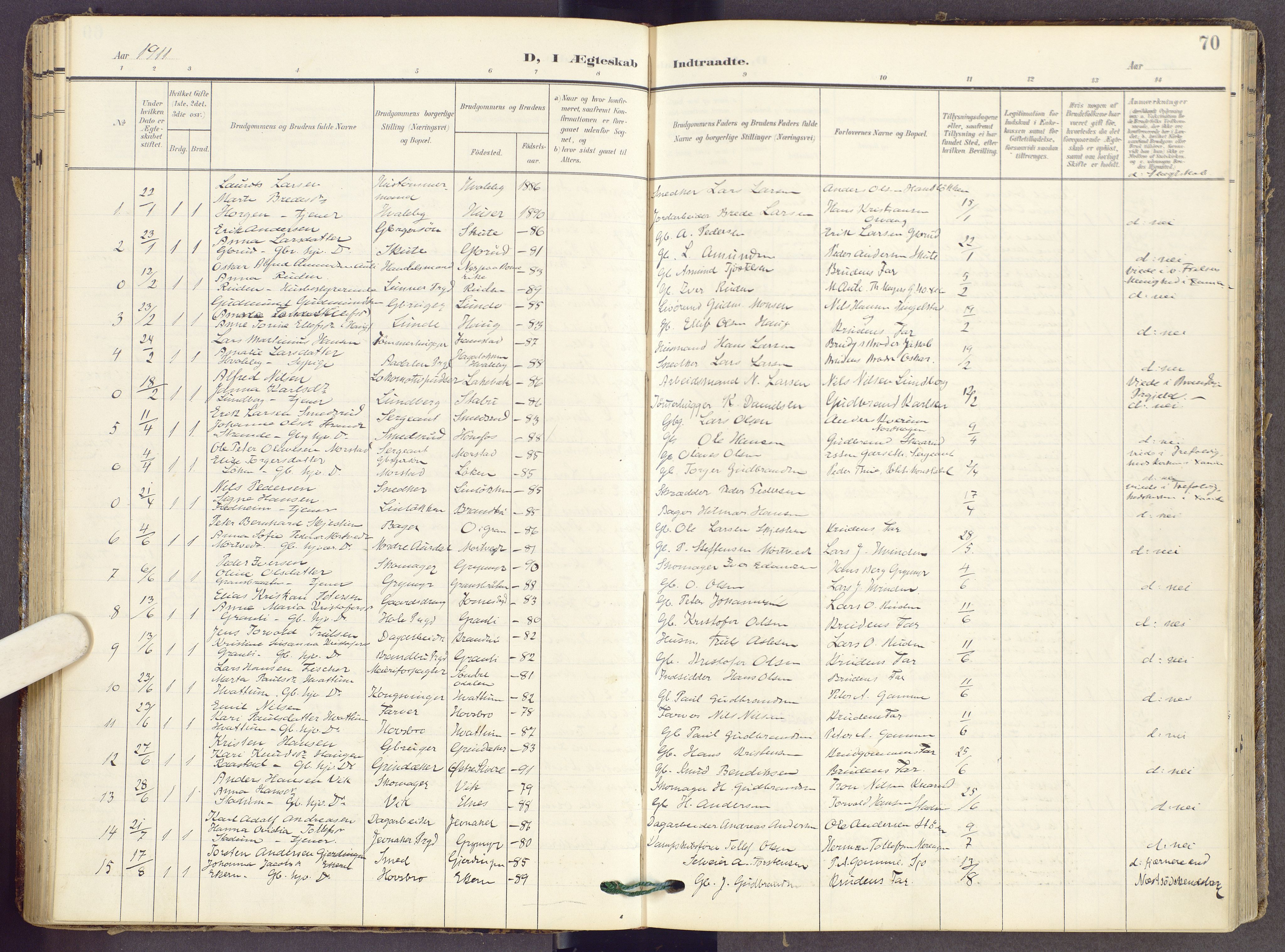 Gran prestekontor, AV/SAH-PREST-112/H/Ha/Haa/L0022: Parish register (official) no. 22, 1908-1918, p. 70