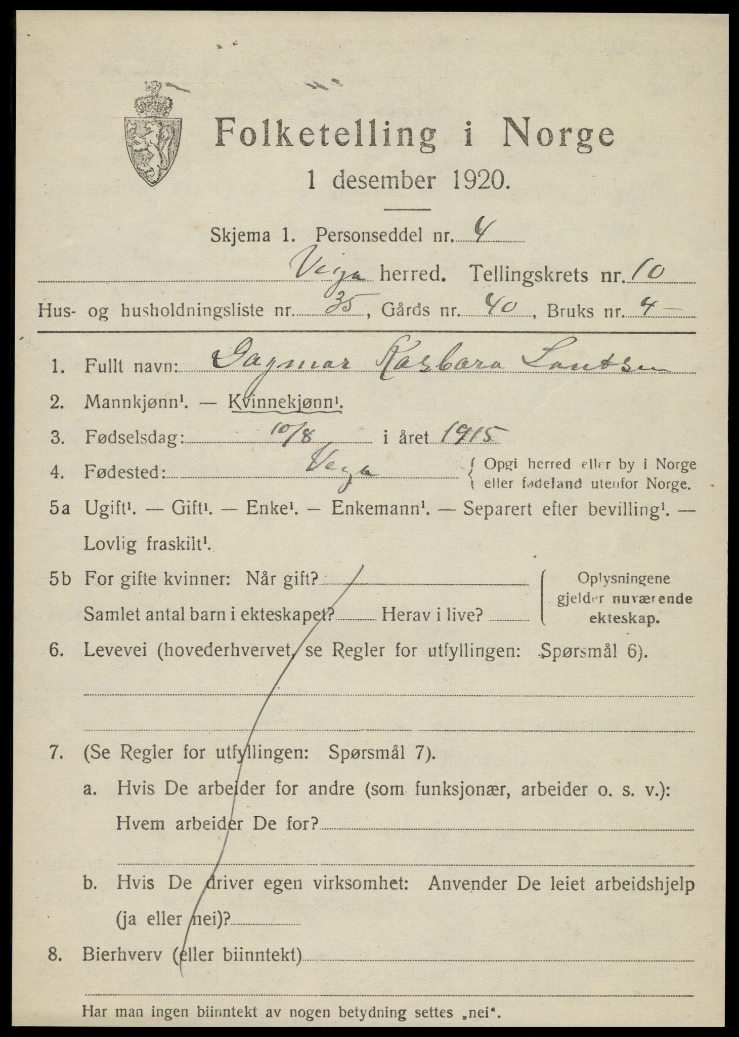 SAT, 1920 census for Vega, 1920, p. 5481