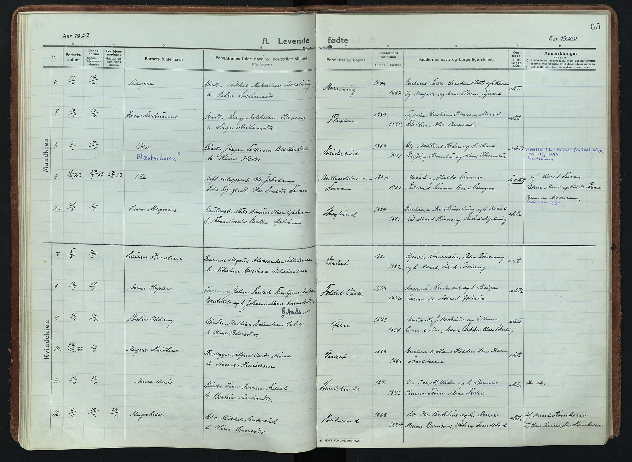 Alvdal prestekontor, SAH/PREST-060/H/Ha/Haa/L0005: Parish register (official) no. 5, 1913-1930, p. 65