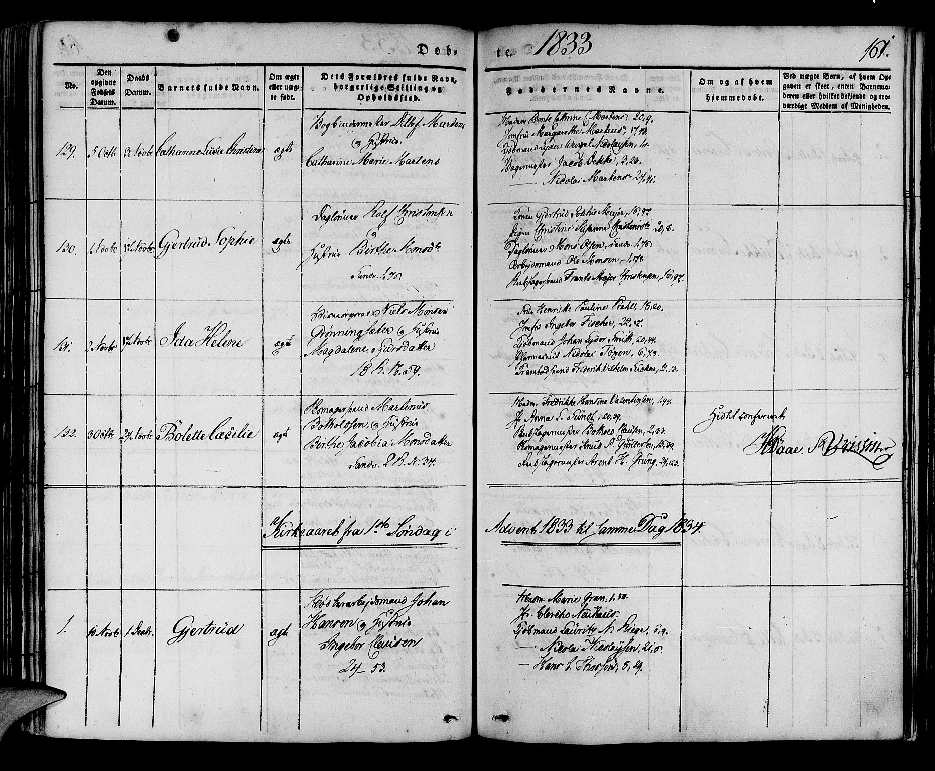 Korskirken sokneprestembete, SAB/A-76101/H/Haa/L0015: Parish register (official) no. B 1, 1833-1841, p. 161