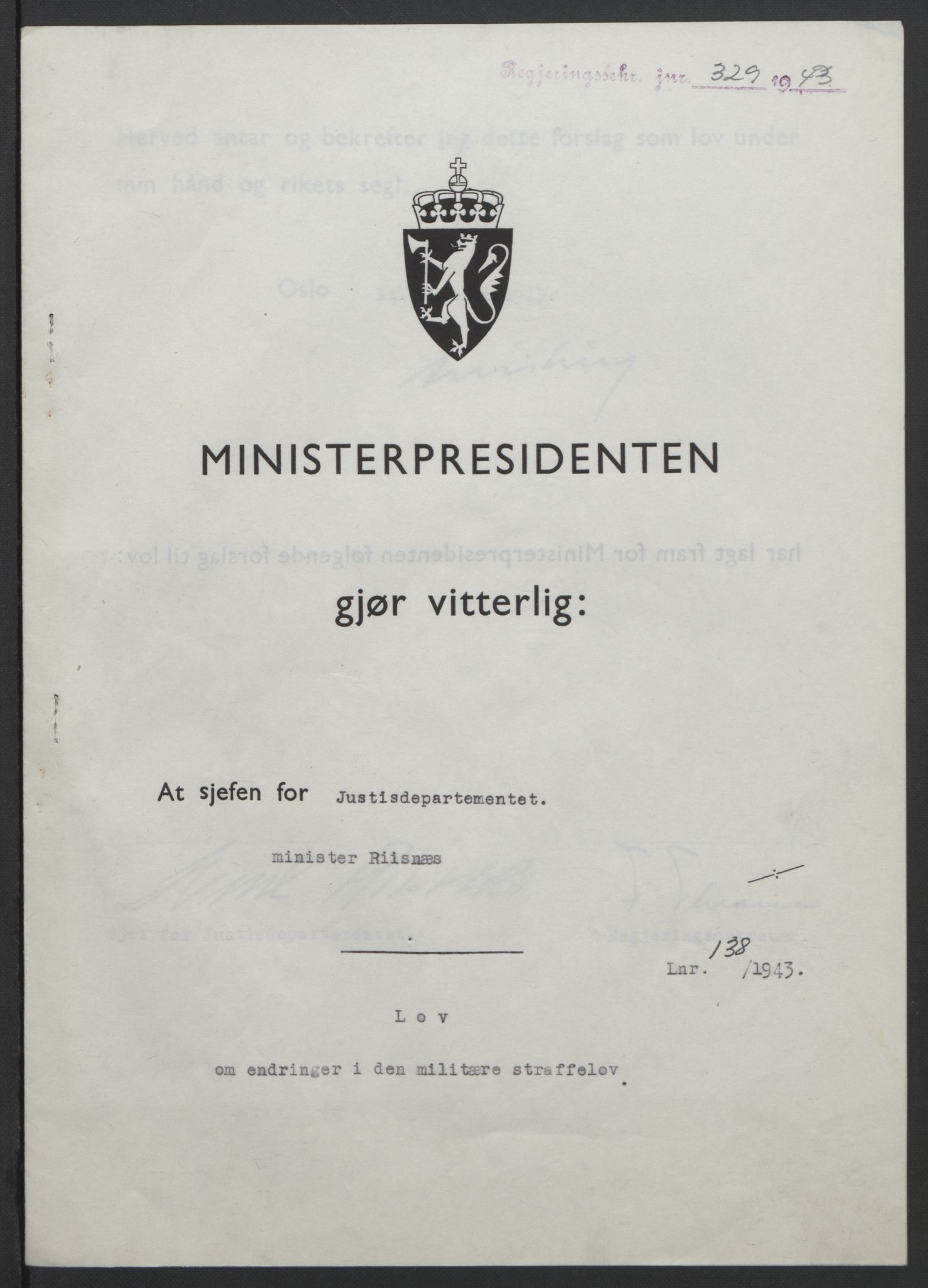NS-administrasjonen 1940-1945 (Statsrådsekretariatet, de kommisariske statsråder mm), RA/S-4279/D/Db/L0099: Lover, 1943, p. 643