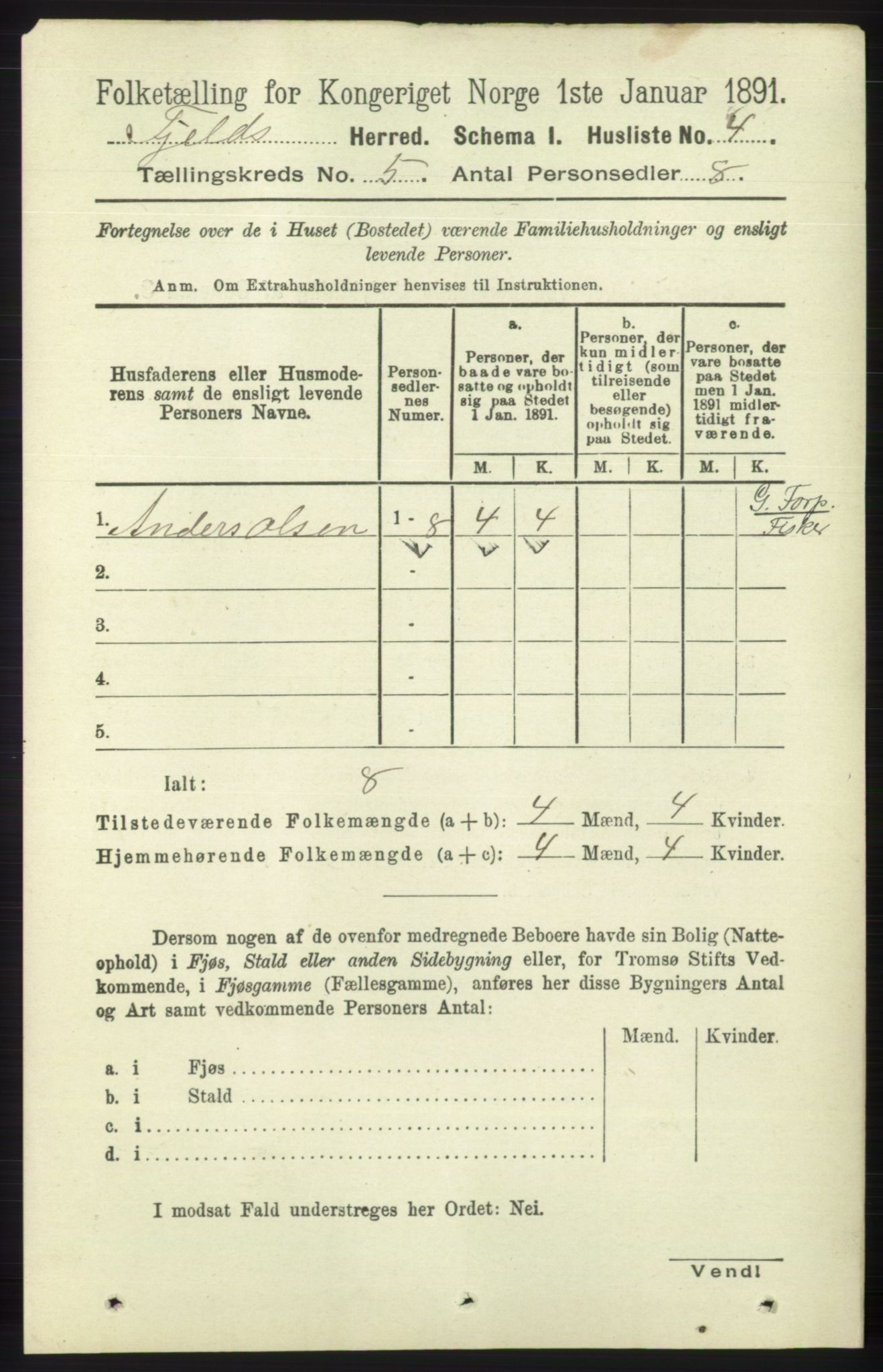 RA, 1891 census for 1246 Fjell, 1891, p. 2487