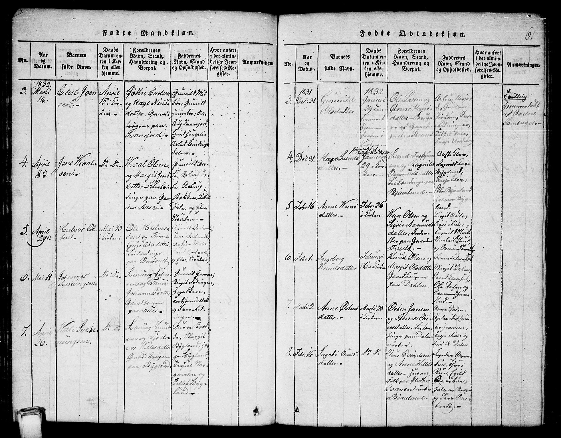 Kviteseid kirkebøker, SAKO/A-276/G/Gb/L0001: Parish register (copy) no. II 1, 1815-1842, p. 61
