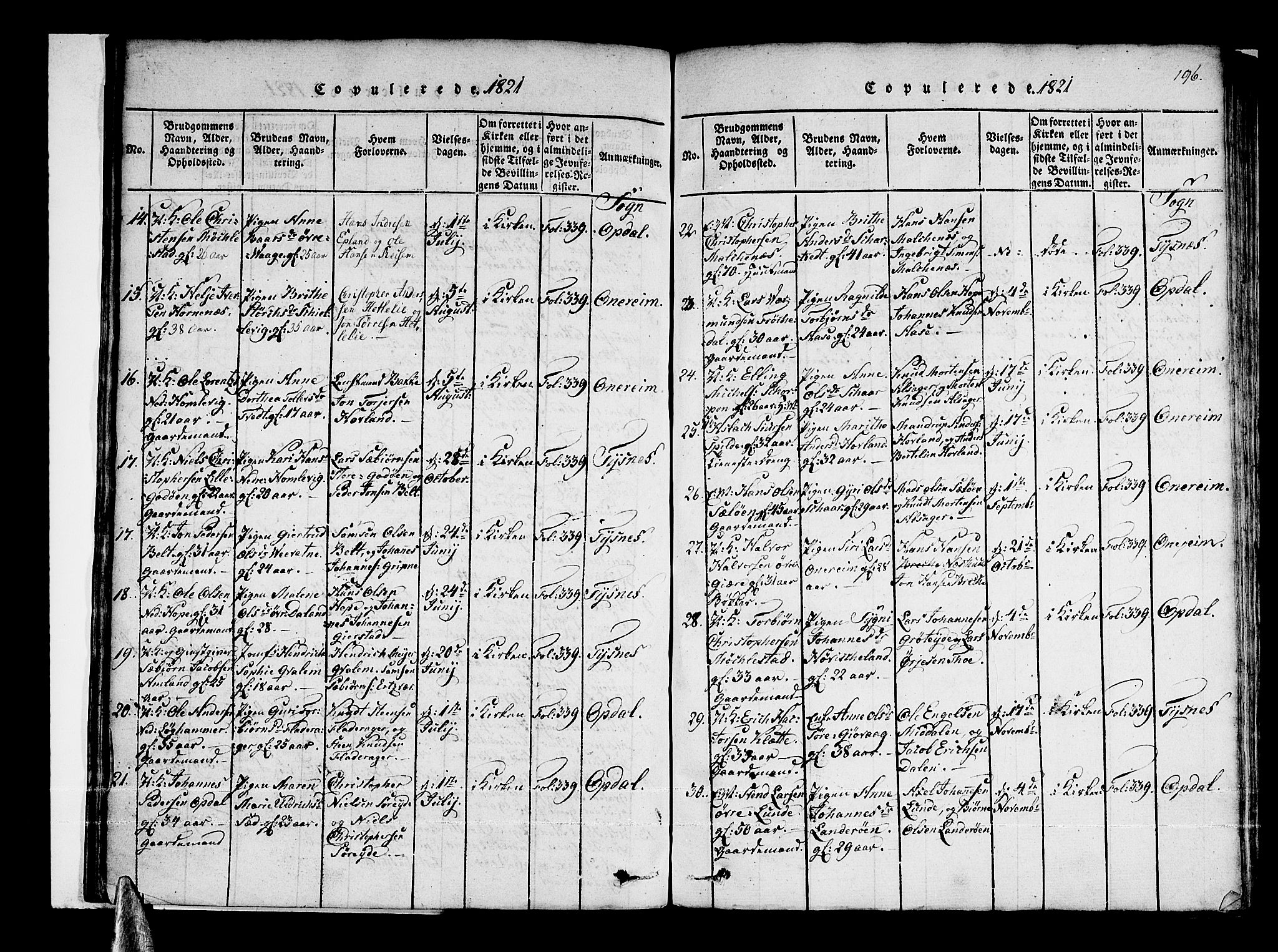 Tysnes sokneprestembete, AV/SAB-A-78601/H/Haa: Parish register (official) no. A 7, 1816-1826, p. 196