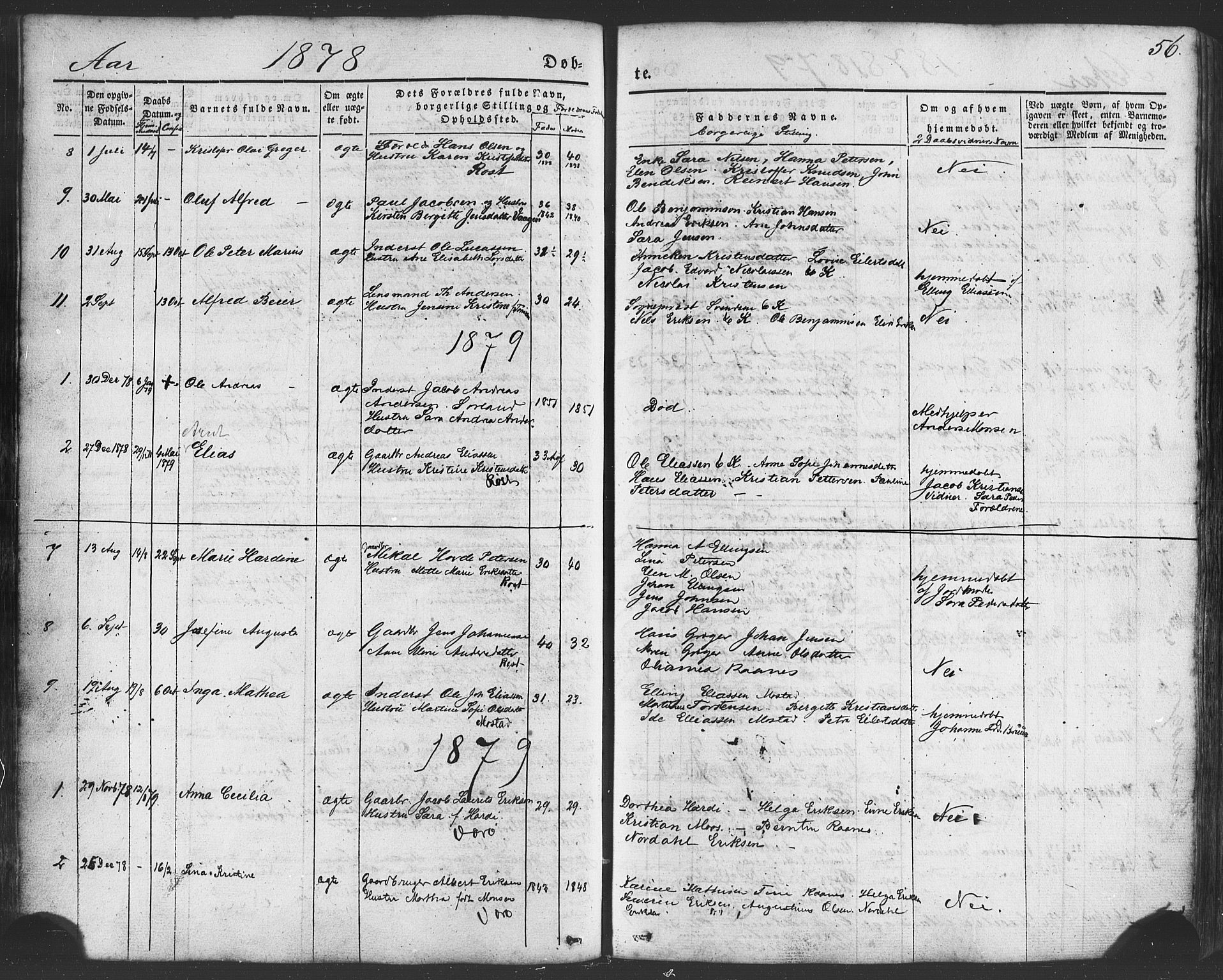Ministerialprotokoller, klokkerbøker og fødselsregistre - Nordland, SAT/A-1459/807/L0121: Parish register (official) no. 807A04, 1846-1879, p. 56