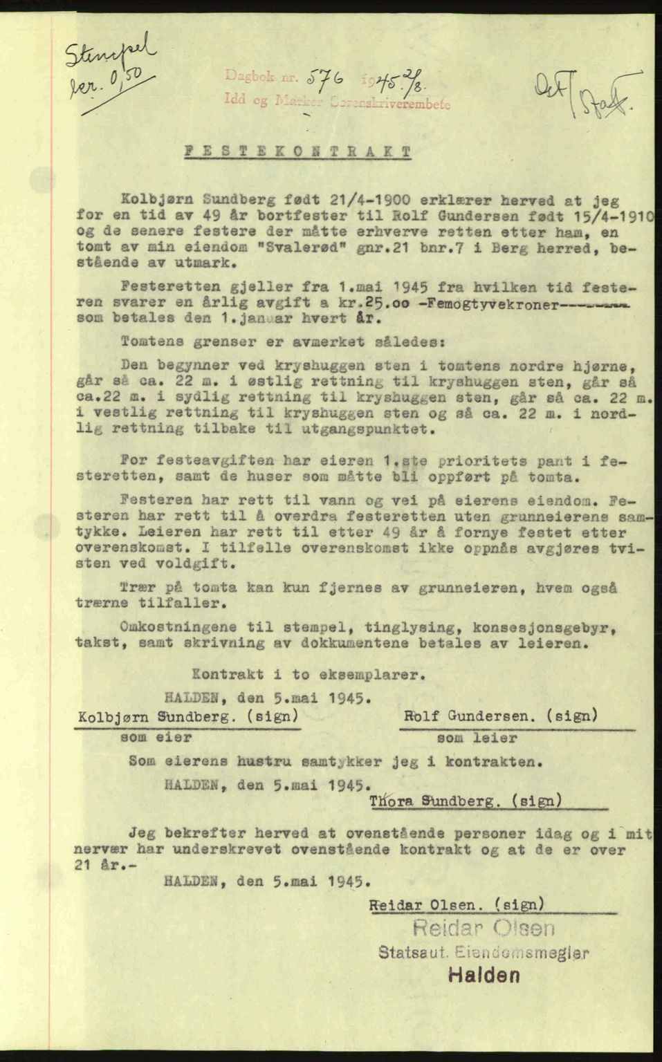 Idd og Marker sorenskriveri, AV/SAO-A-10283/G/Gb/Gbb/L0007: Mortgage book no. A7, 1944-1945, Diary no: : 576/1945