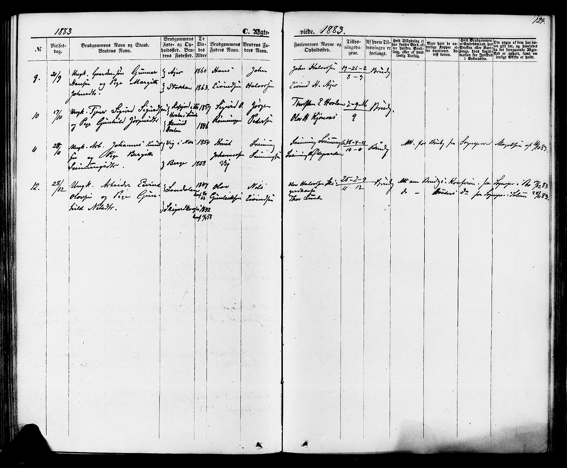 Lunde kirkebøker, SAKO/A-282/F/Fa/L0001: Parish register (official) no. I 1, 1866-1883, p. 124