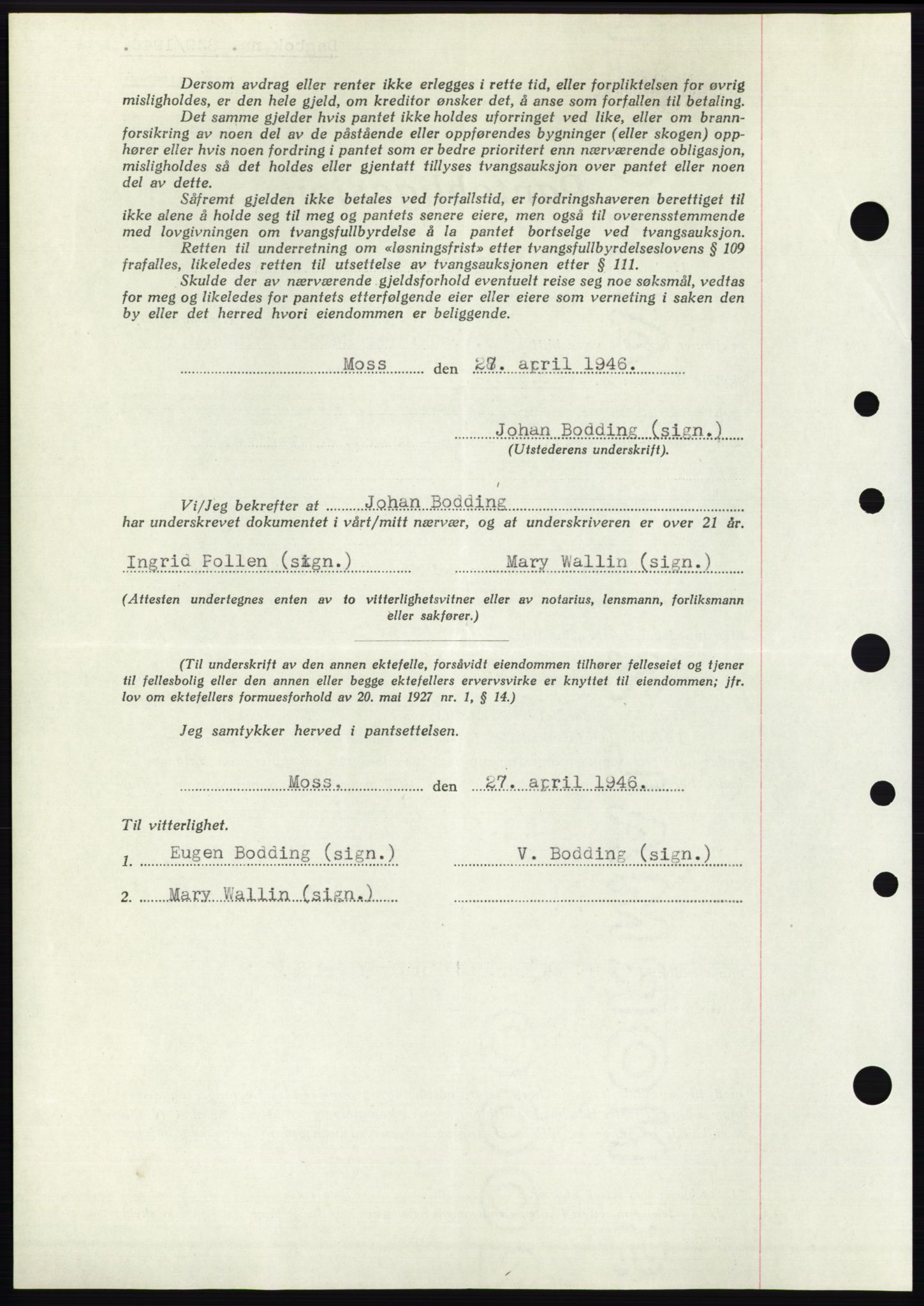 Moss sorenskriveri, SAO/A-10168: Mortgage book no. B15, 1946-1946, Diary no: : 839/1946
