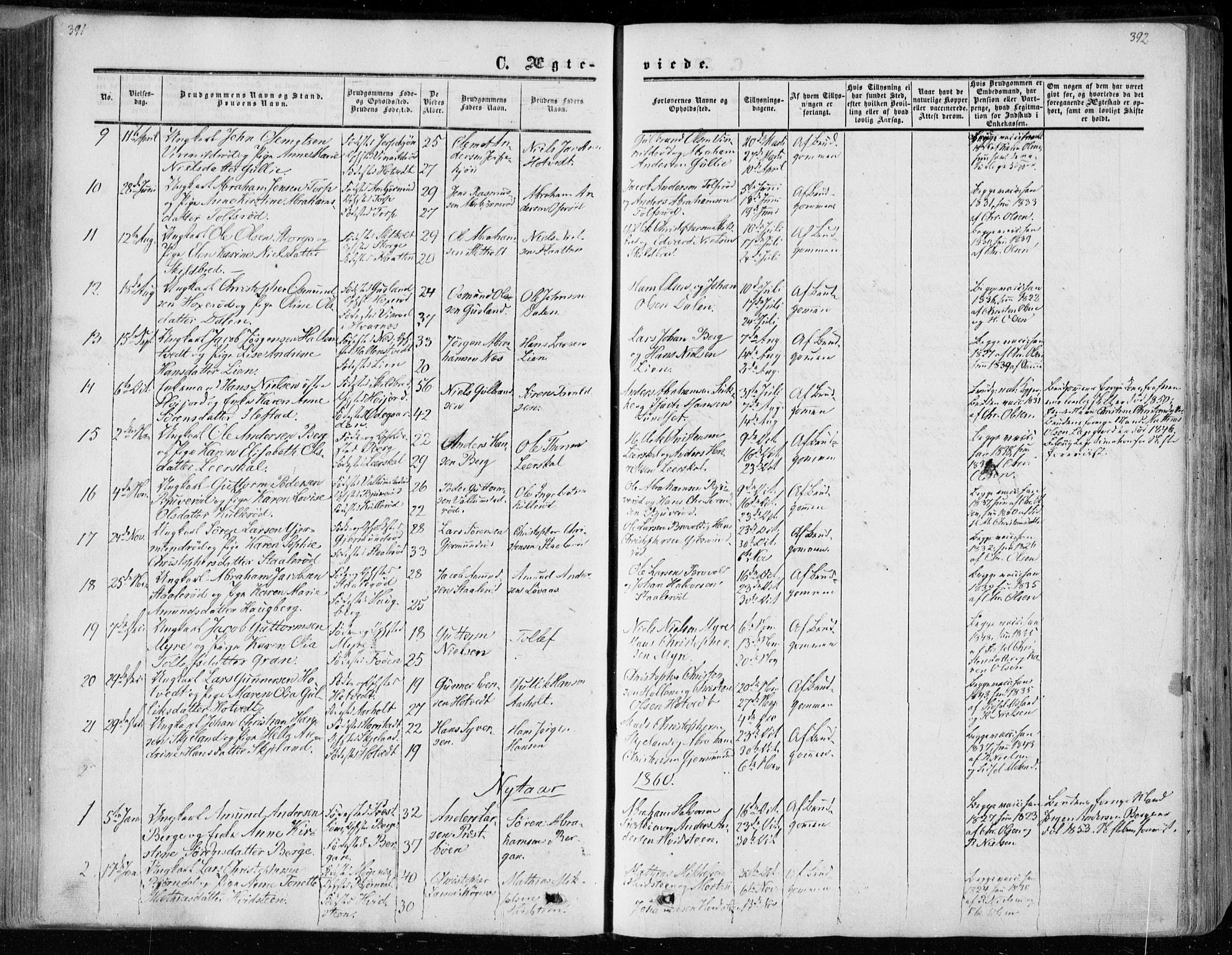 Andebu kirkebøker, SAKO/A-336/F/Fa/L0005: Parish register (official) no. 5, 1857-1870, p. 391-392