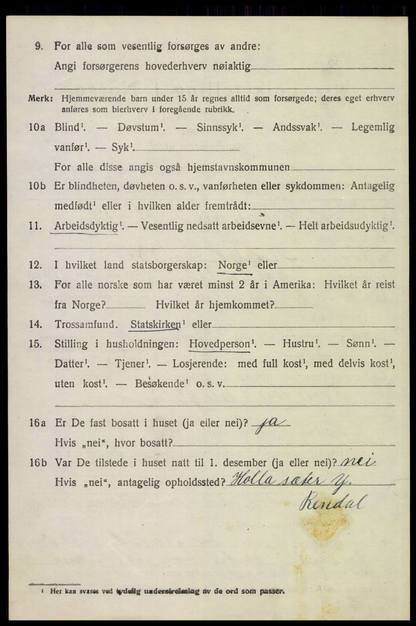 SAH, 1920 census for Engerdal, 1920, p. 3048