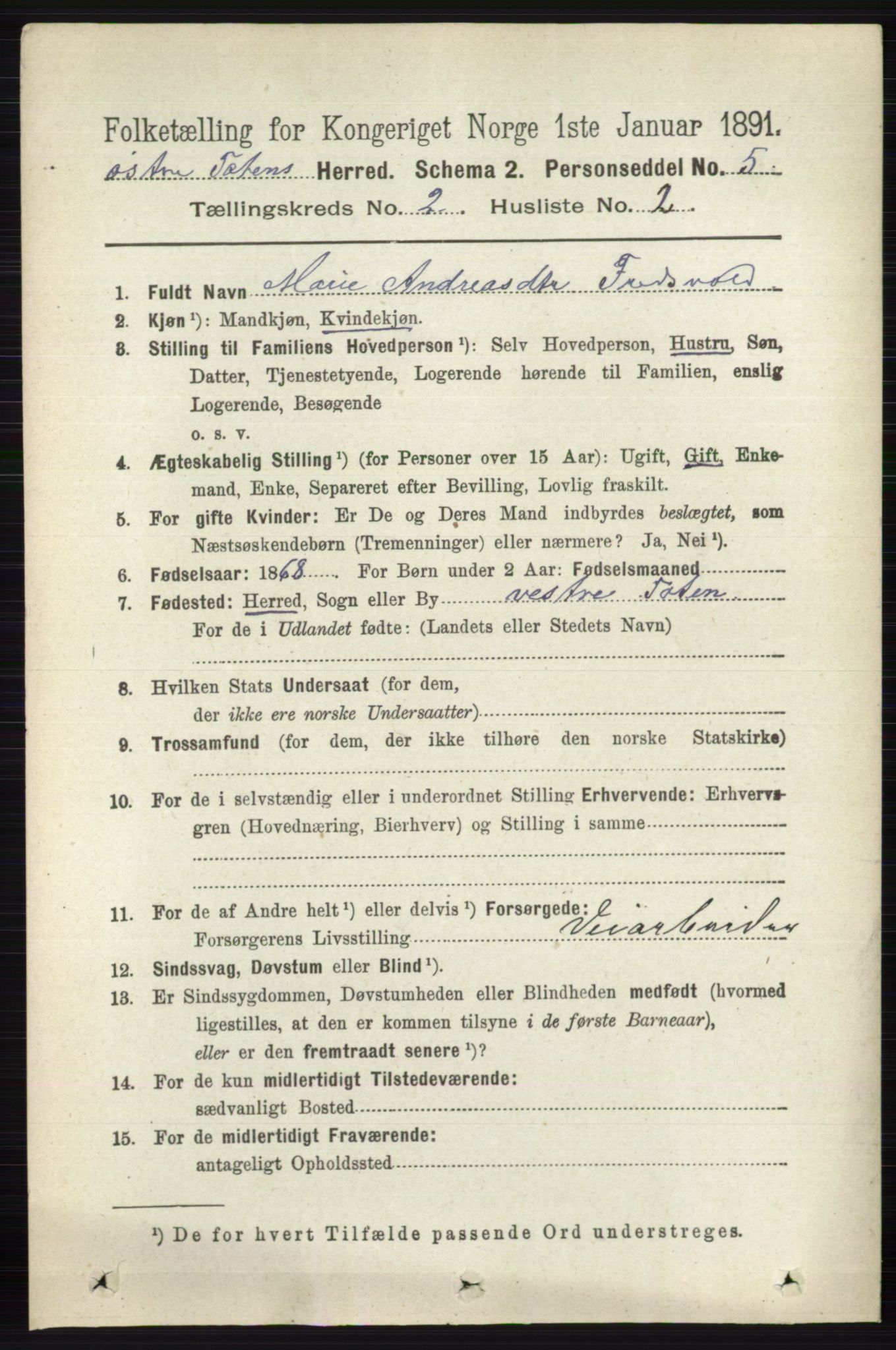 RA, 1891 census for 0528 Østre Toten, 1891, p. 805