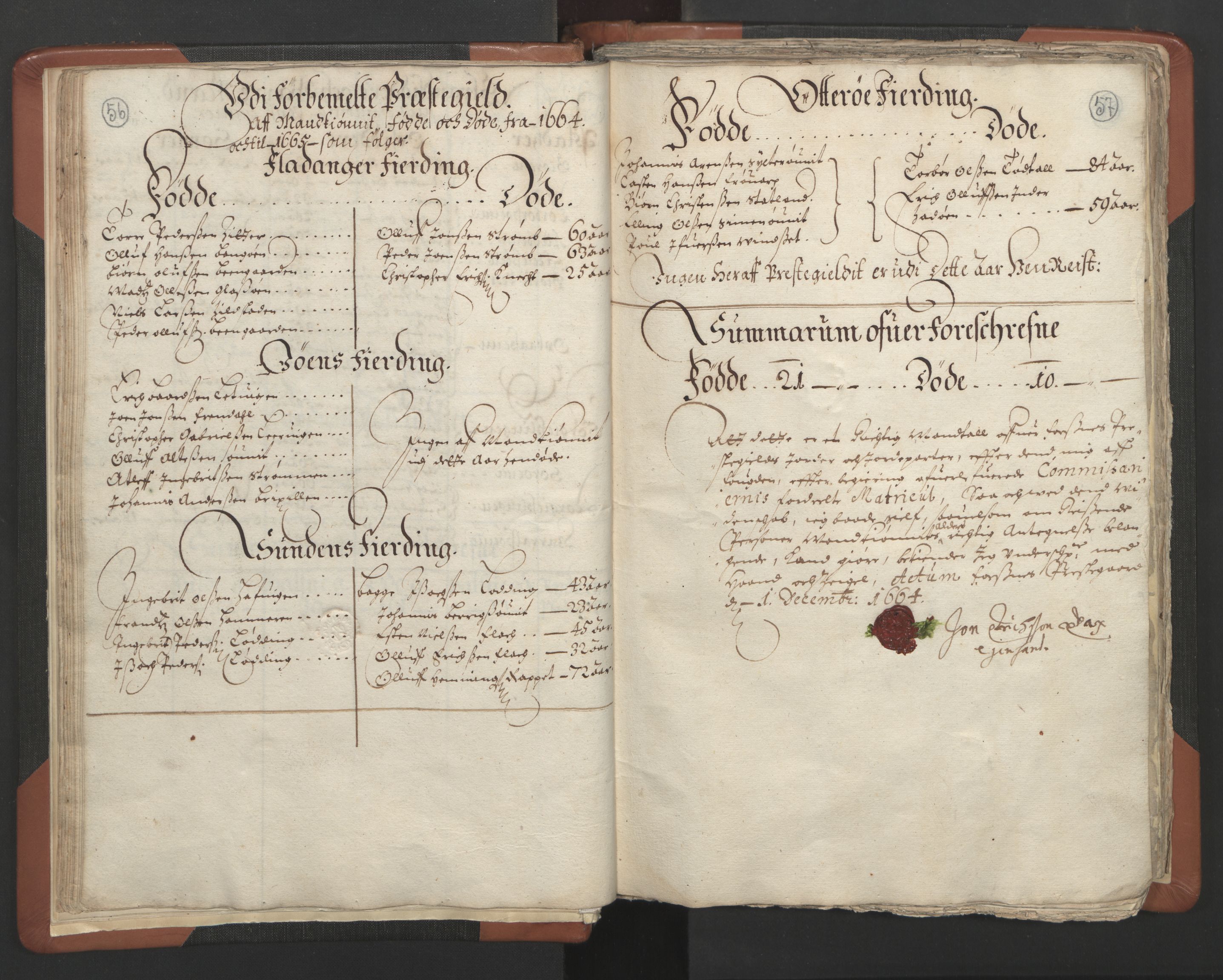 RA, Vicar's Census 1664-1666, no. 34: Namdal deanery, 1664-1666, p. 56-57