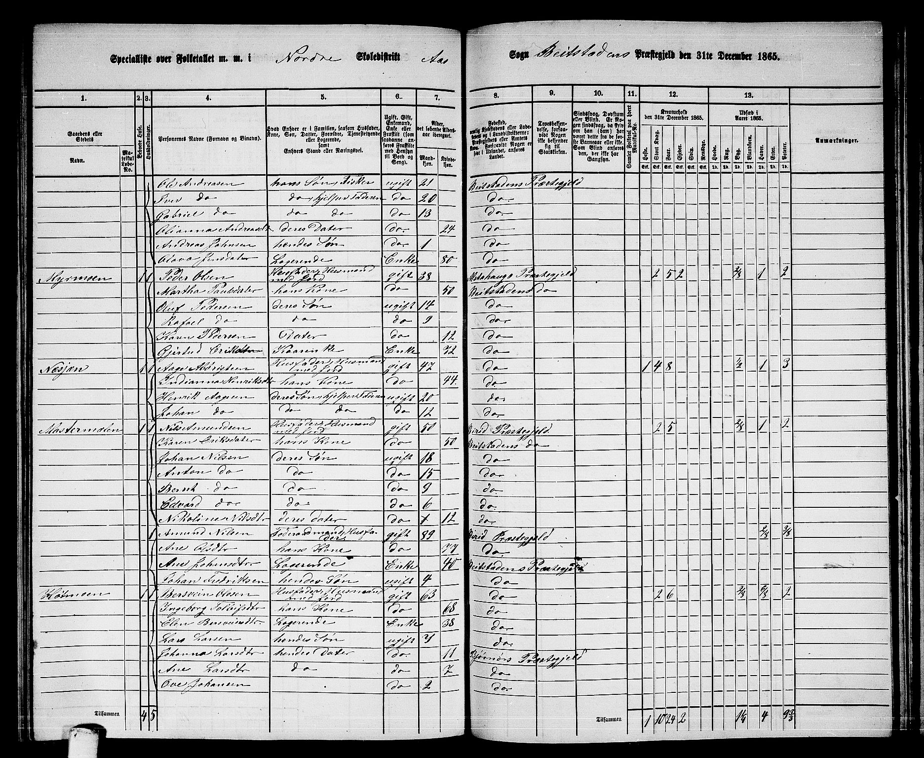 RA, 1865 census for Beitstad, 1865, p. 167