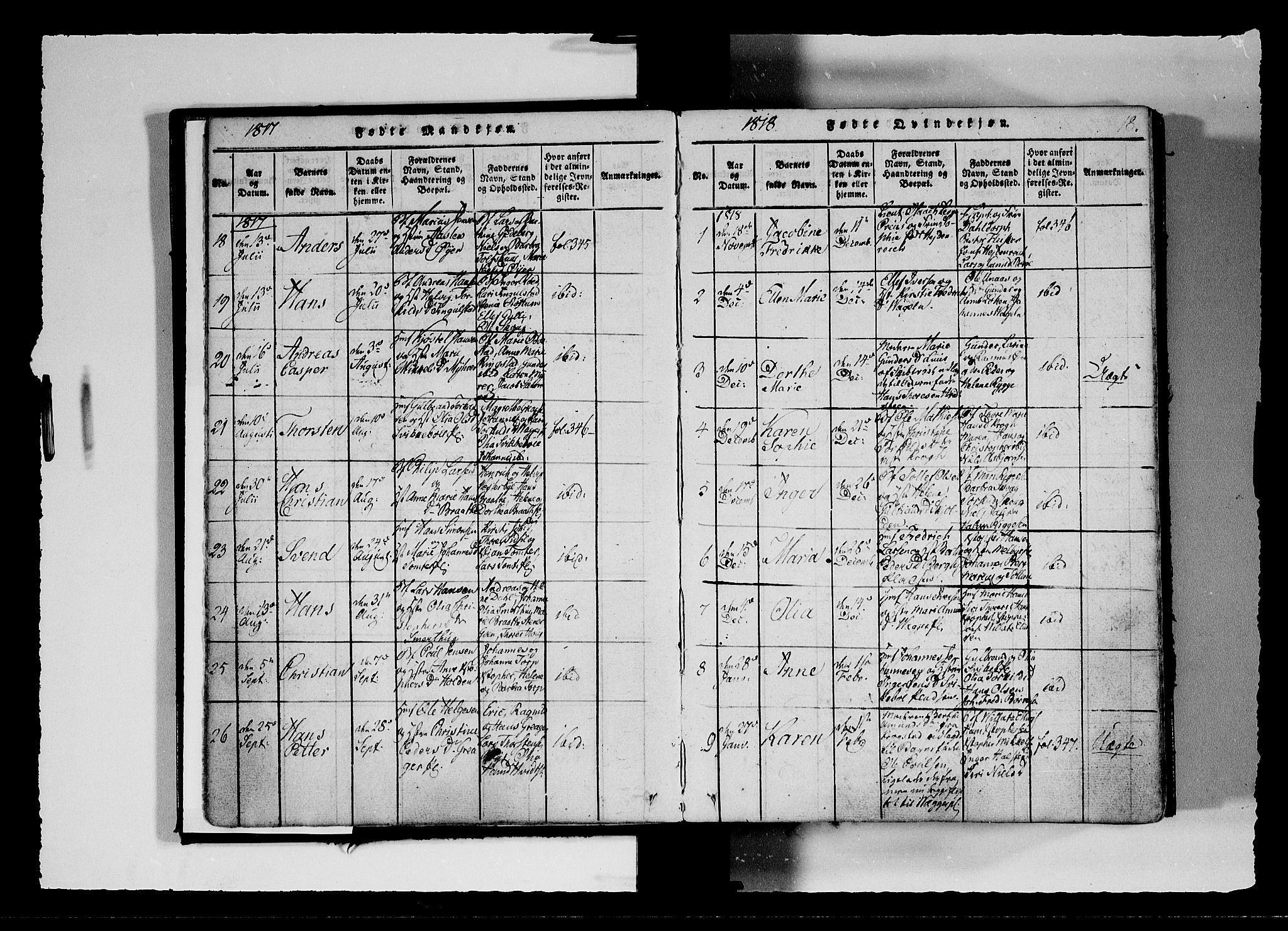 Hobøl prestekontor Kirkebøker, AV/SAO-A-2002/F/Fa/L0002: Parish register (official) no. I 2, 1814-1841, p. 18