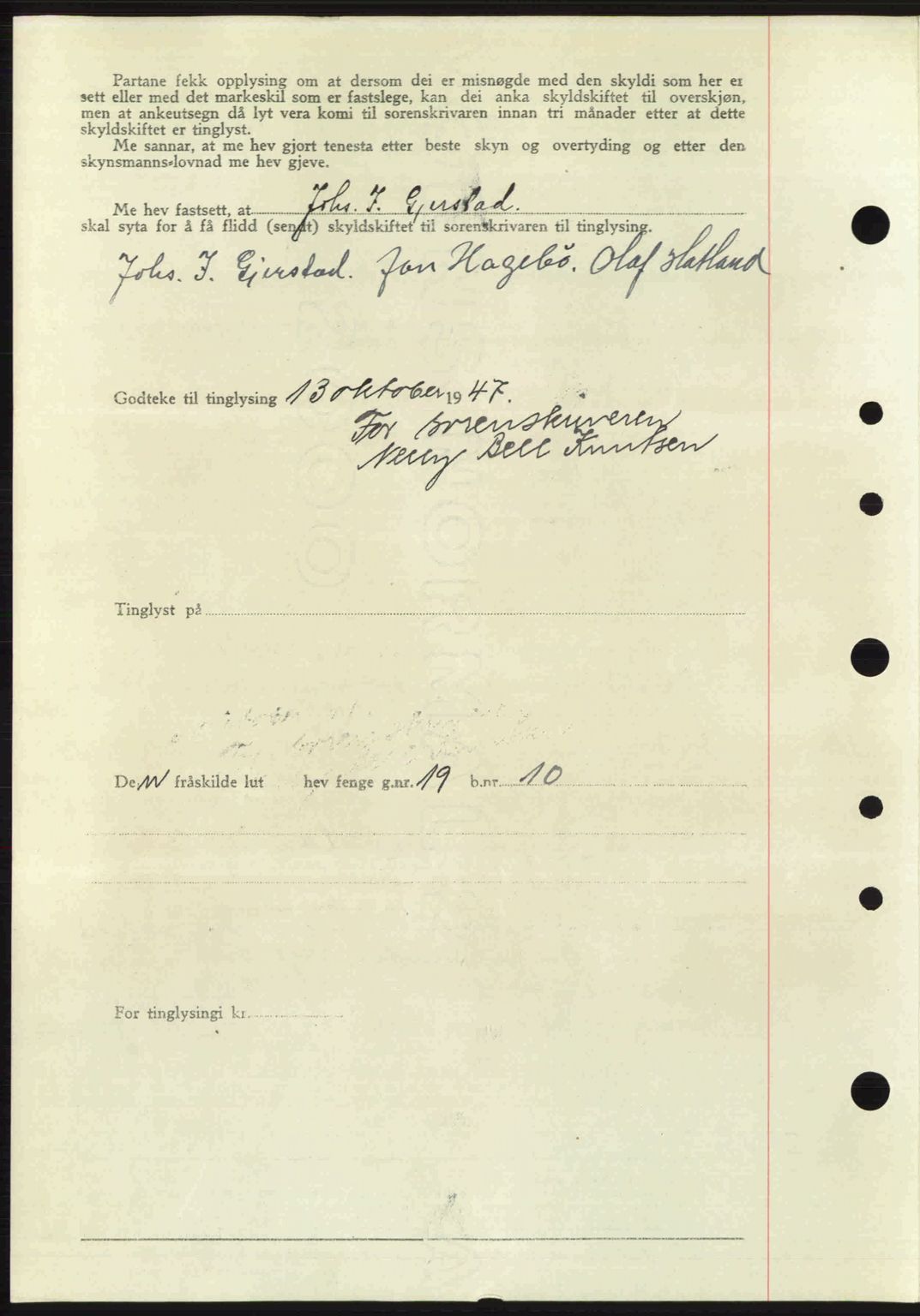 Nordhordland sorenskrivar, SAB/A-2901/1/G/Gb/Gbf/L0032: Mortgage book no. A32, 1947-1947, Diary no: : 2610/1947