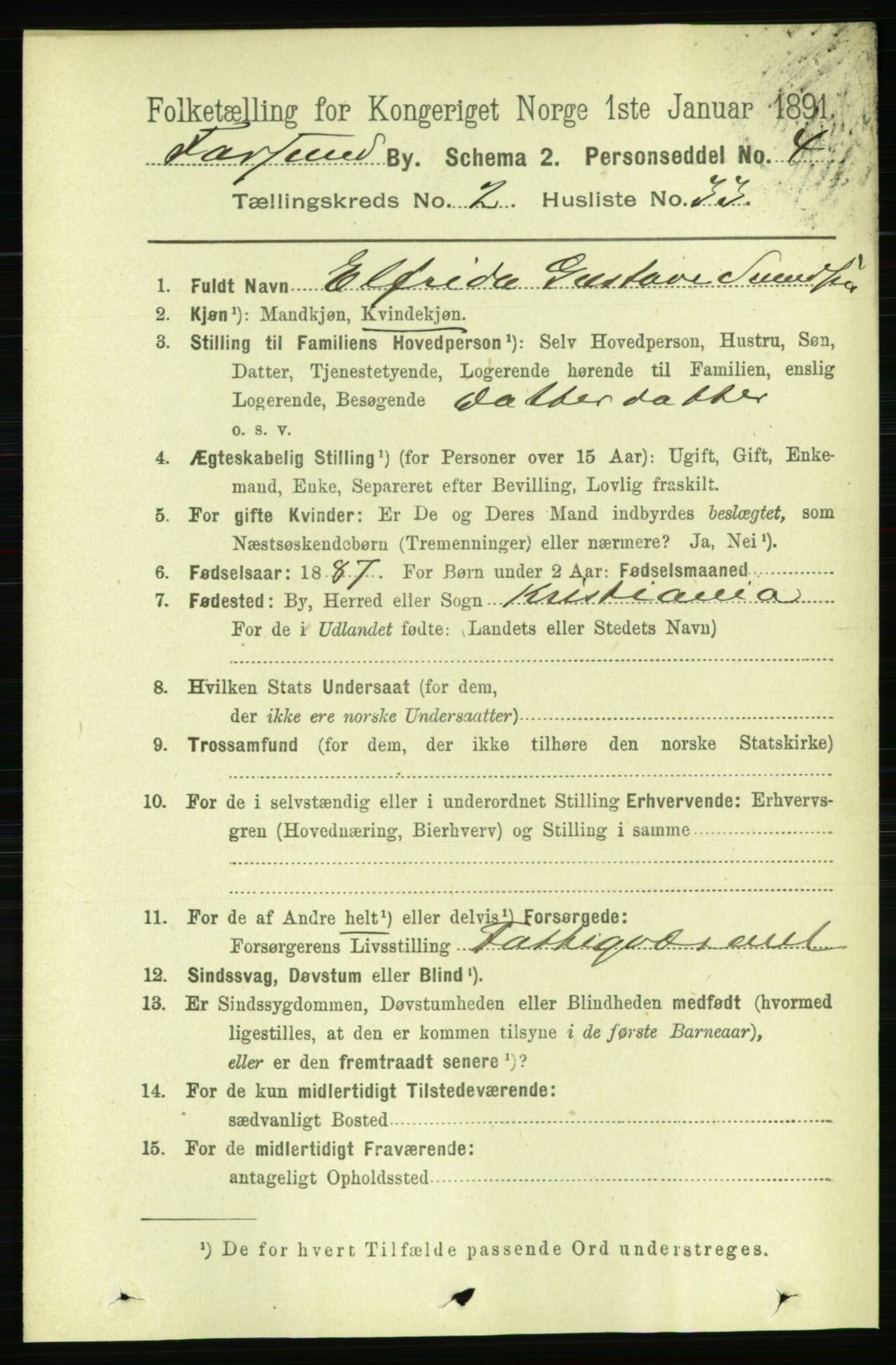 RA, 1891 census for 1003 Farsund, 1891, p. 1188