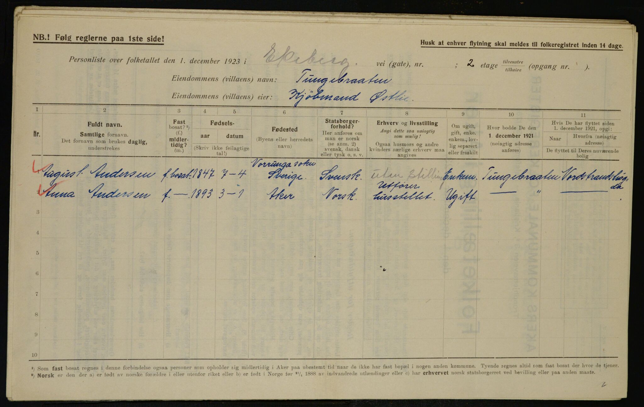 , Municipal Census 1923 for Aker, 1923, p. 38071