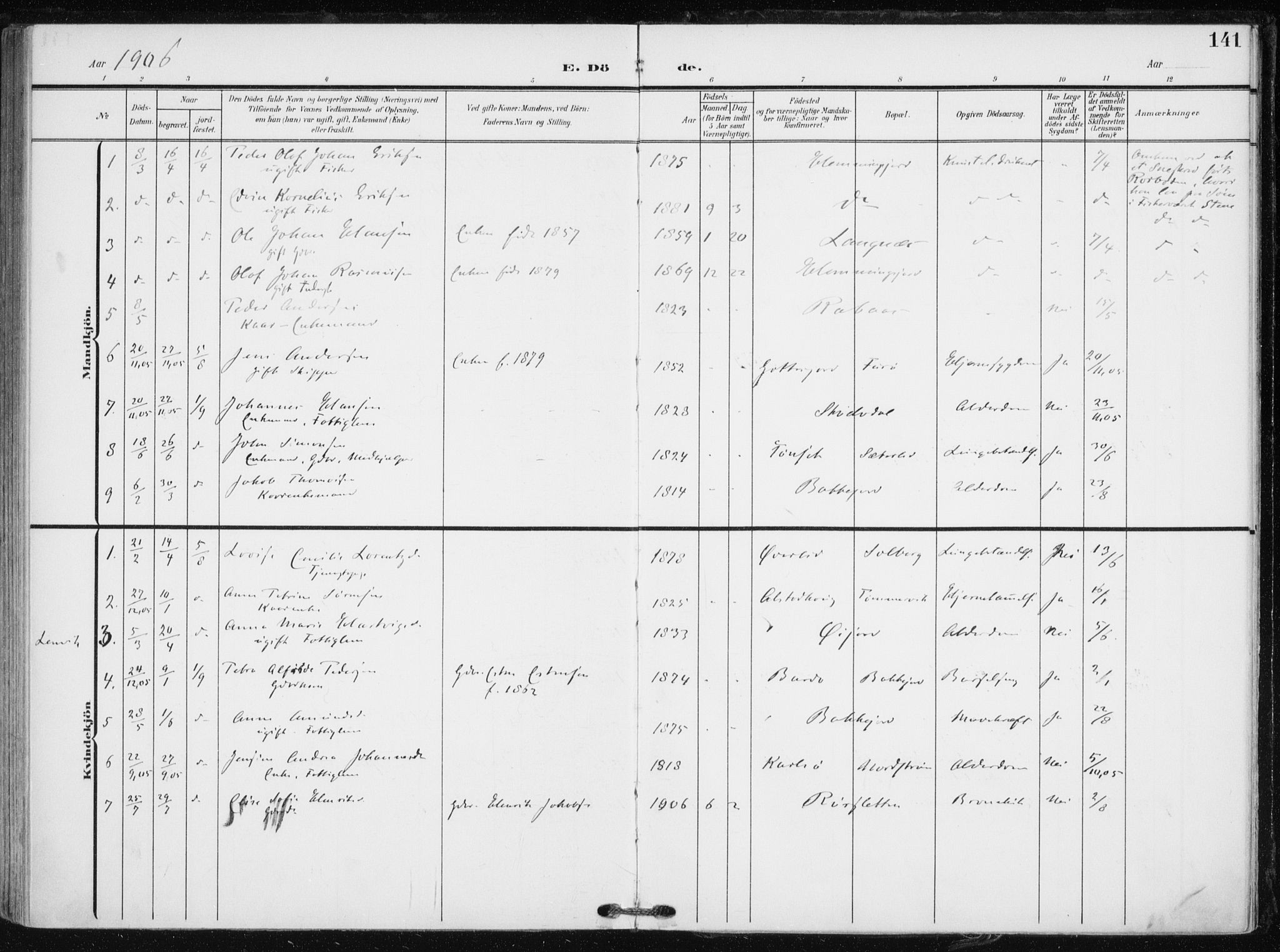 Tranøy sokneprestkontor, SATØ/S-1313/I/Ia/Iaa/L0012kirke: Parish register (official) no. 12, 1905-1918, p. 141