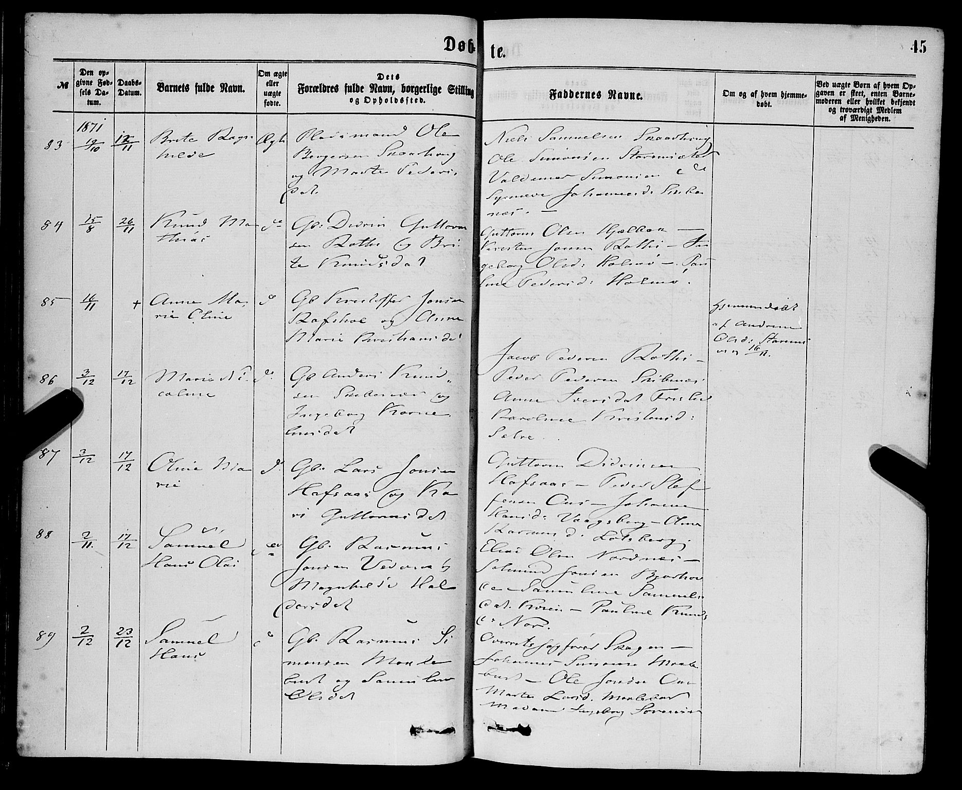 Eid sokneprestembete, AV/SAB-A-82301/H/Haa/Haaa/L0010: Parish register (official) no. A 10, 1867-1878, p. 45