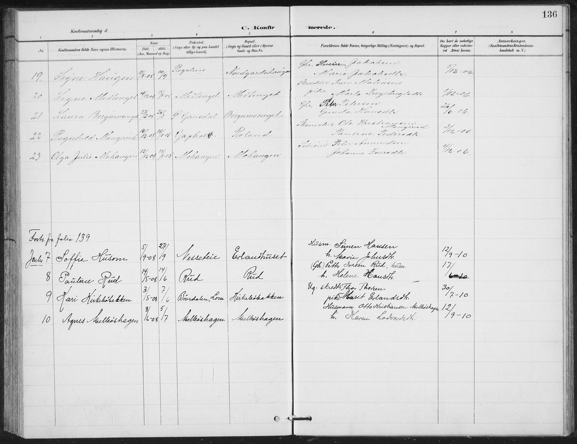 Vestre Gausdal prestekontor, SAH/PREST-094/H/Ha/Hab/L0004: Parish register (copy) no. 4, 1898-1939, p. 136