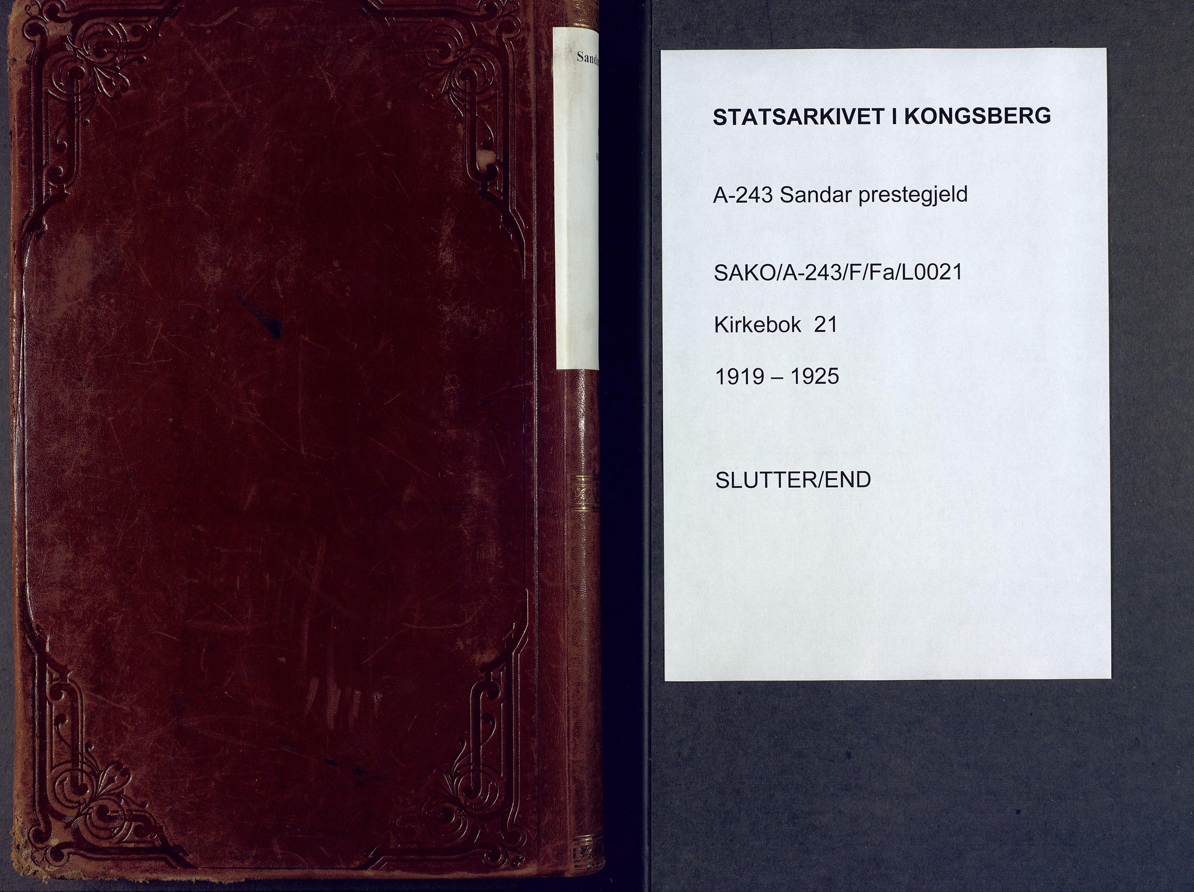 Sandar kirkebøker, AV/SAKO-A-243/F/Fa/L0021: Parish register (official) no. 21, 1919-1925