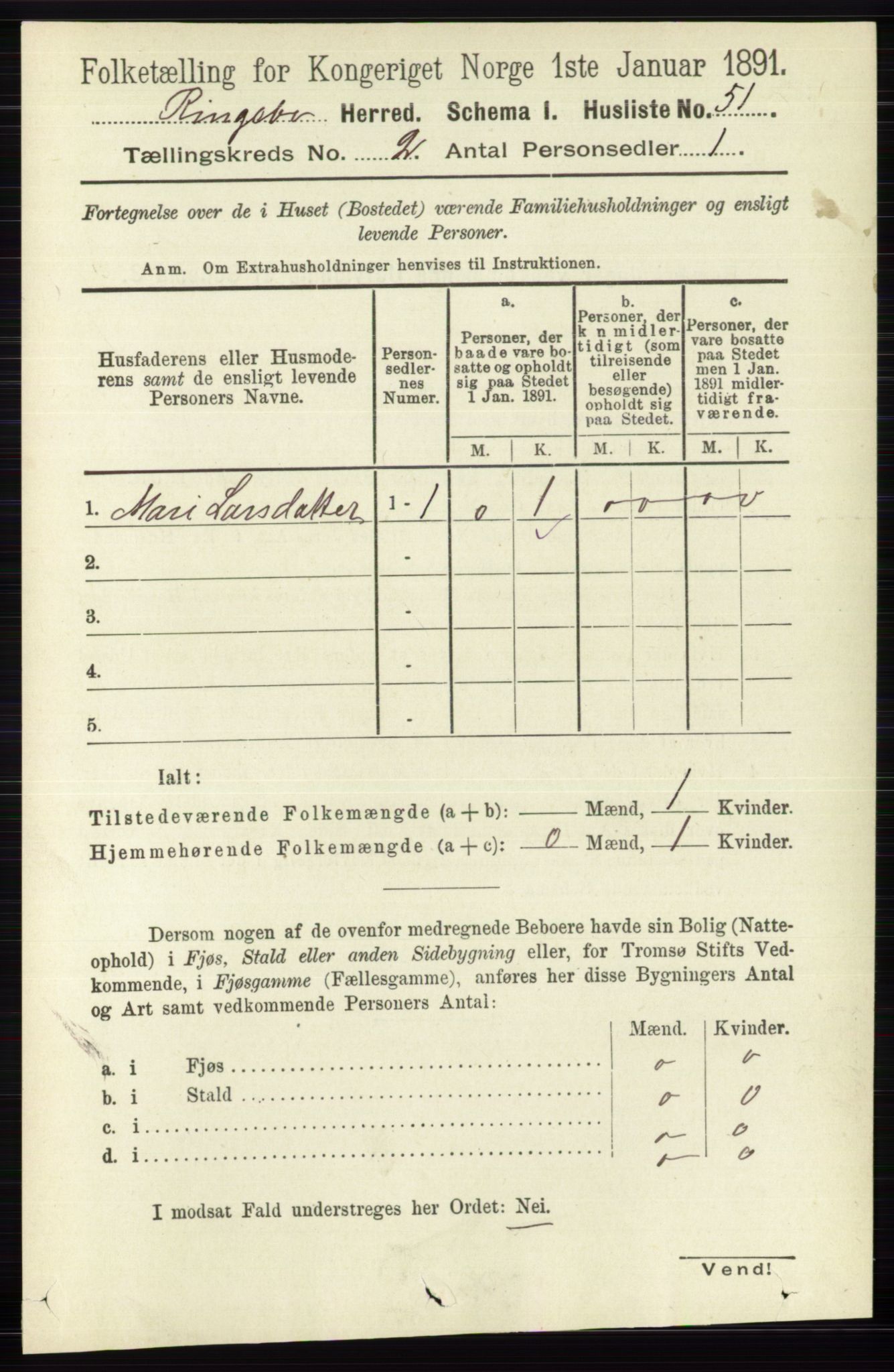 RA, 1891 census for 0520 Ringebu, 1891, p. 386