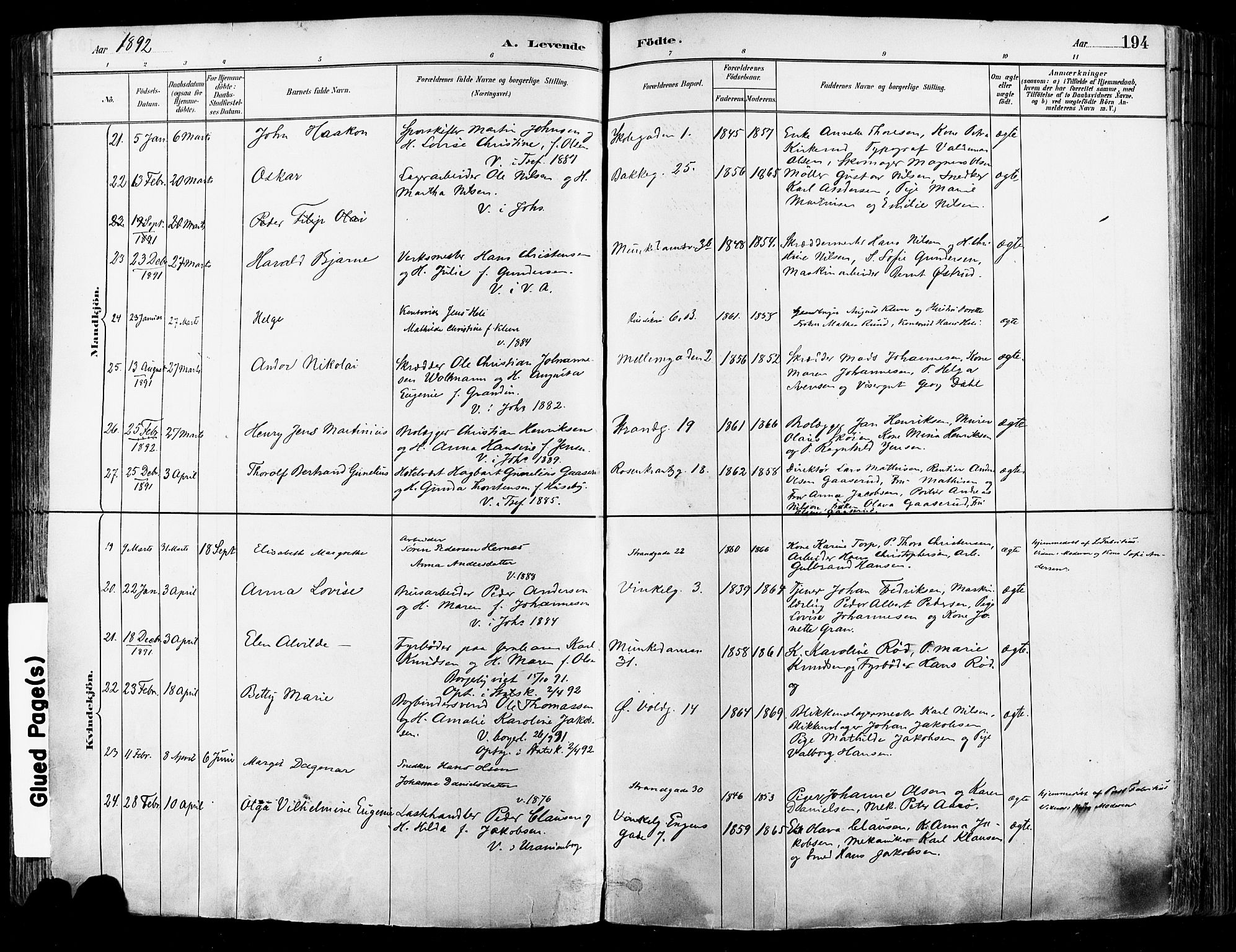 Johannes prestekontor Kirkebøker, AV/SAO-A-10852/F/Fa/L0003: Parish register (official) no. 3, 1882-1896, p. 194